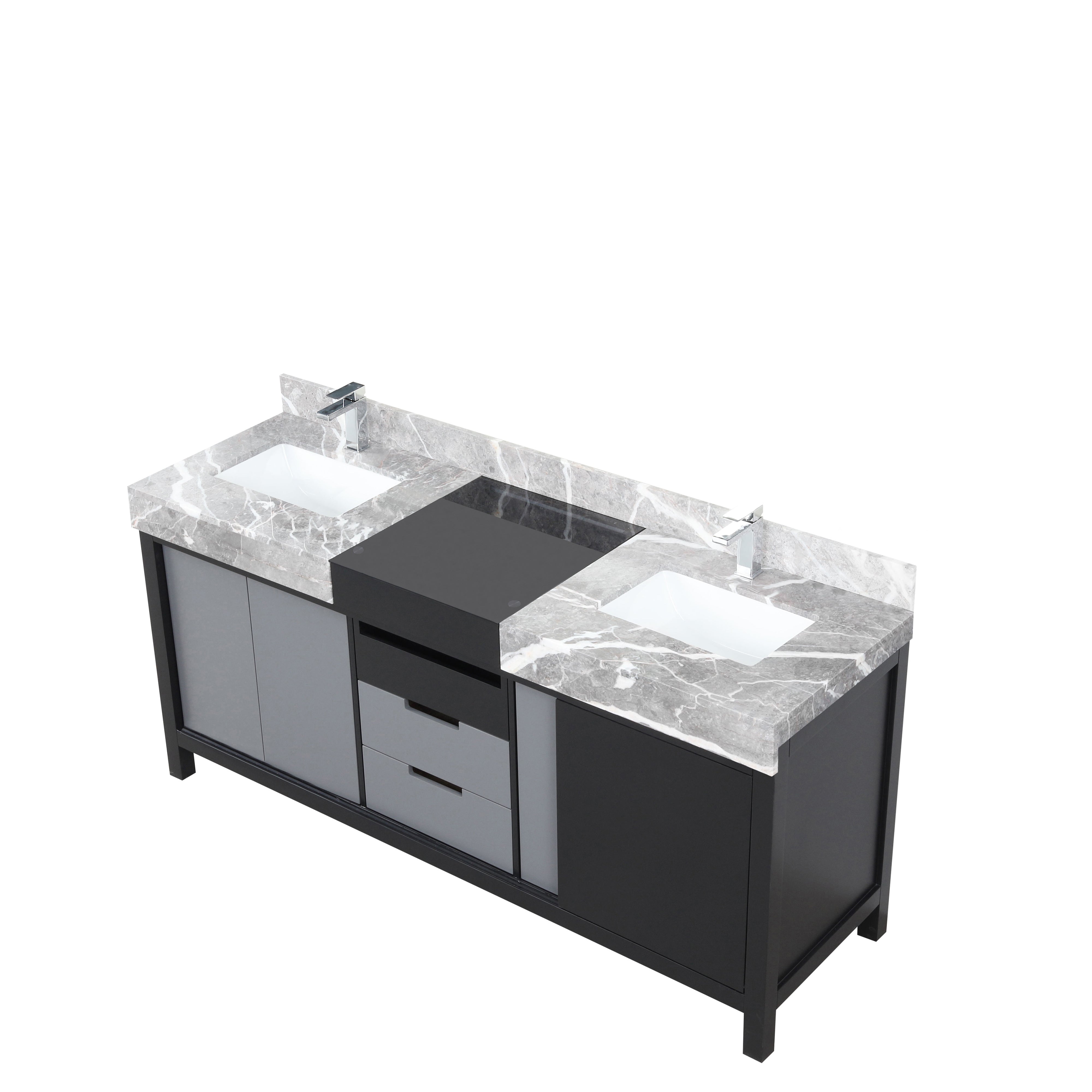 Zilara 72 in W x 22 in D Black and Grey Double Bath Vanity