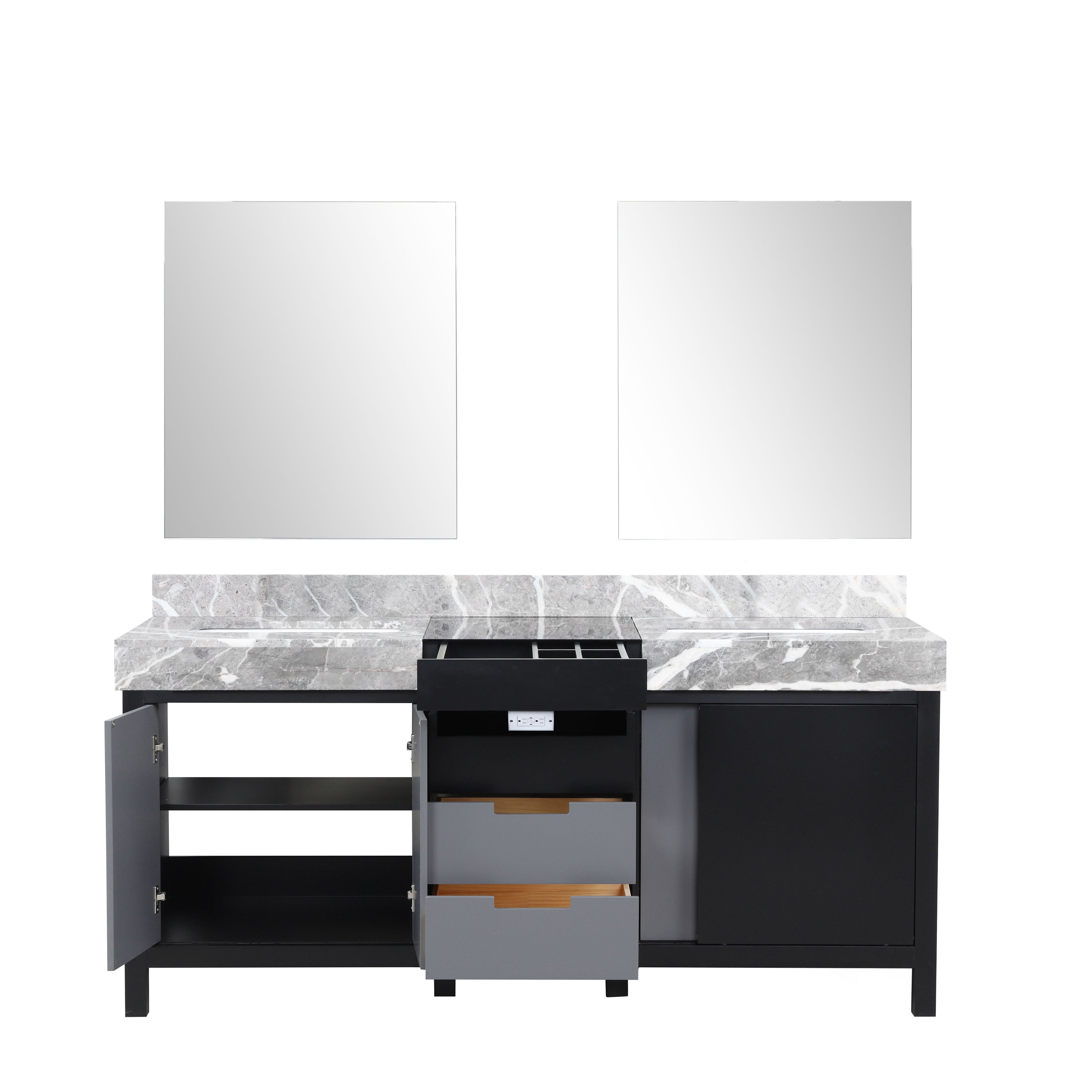 Zilara 72 in W x 22 in D Black and Grey Double Bath Vanity