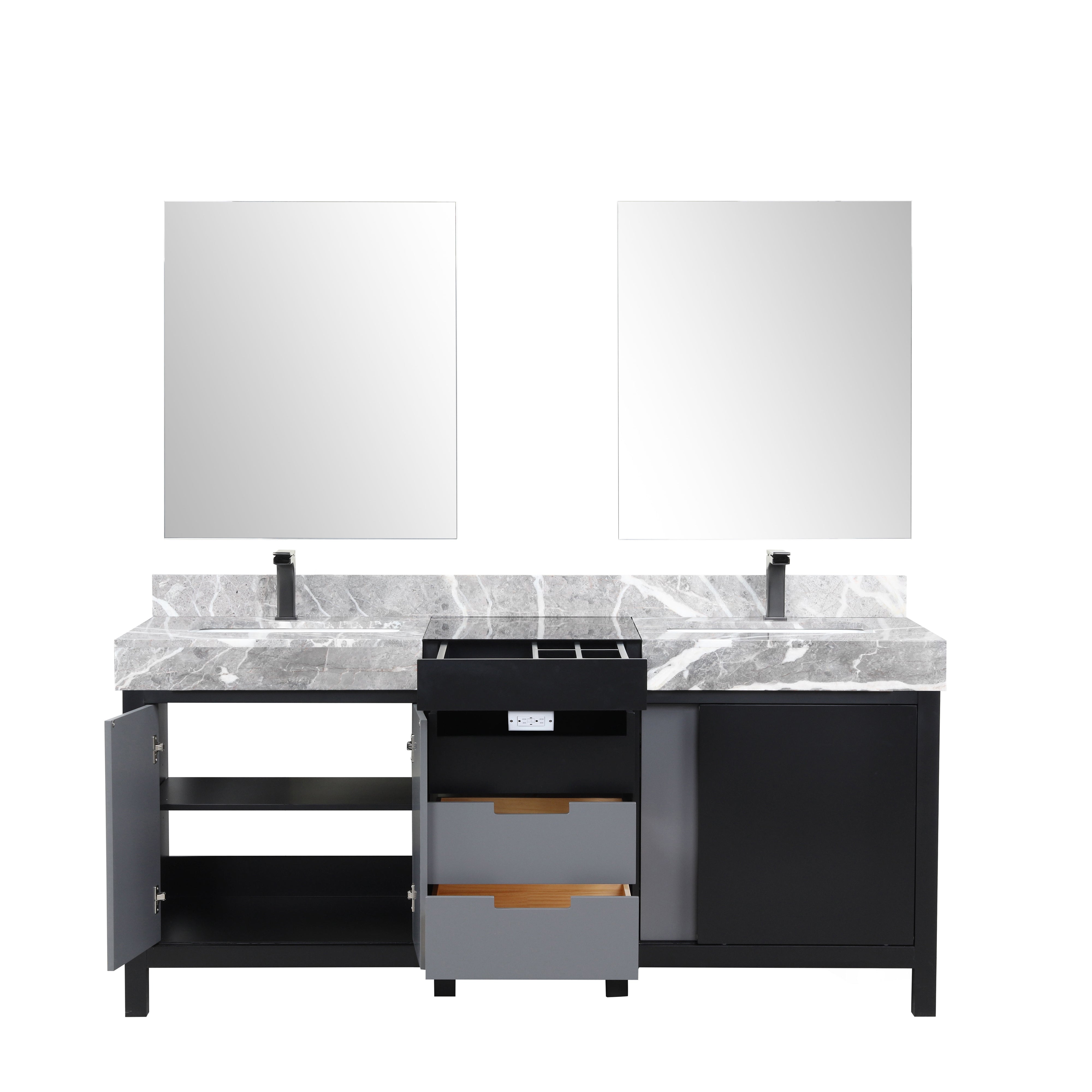 Zilara 72 in W x 22 in D Black and Grey Double Bath Vanity