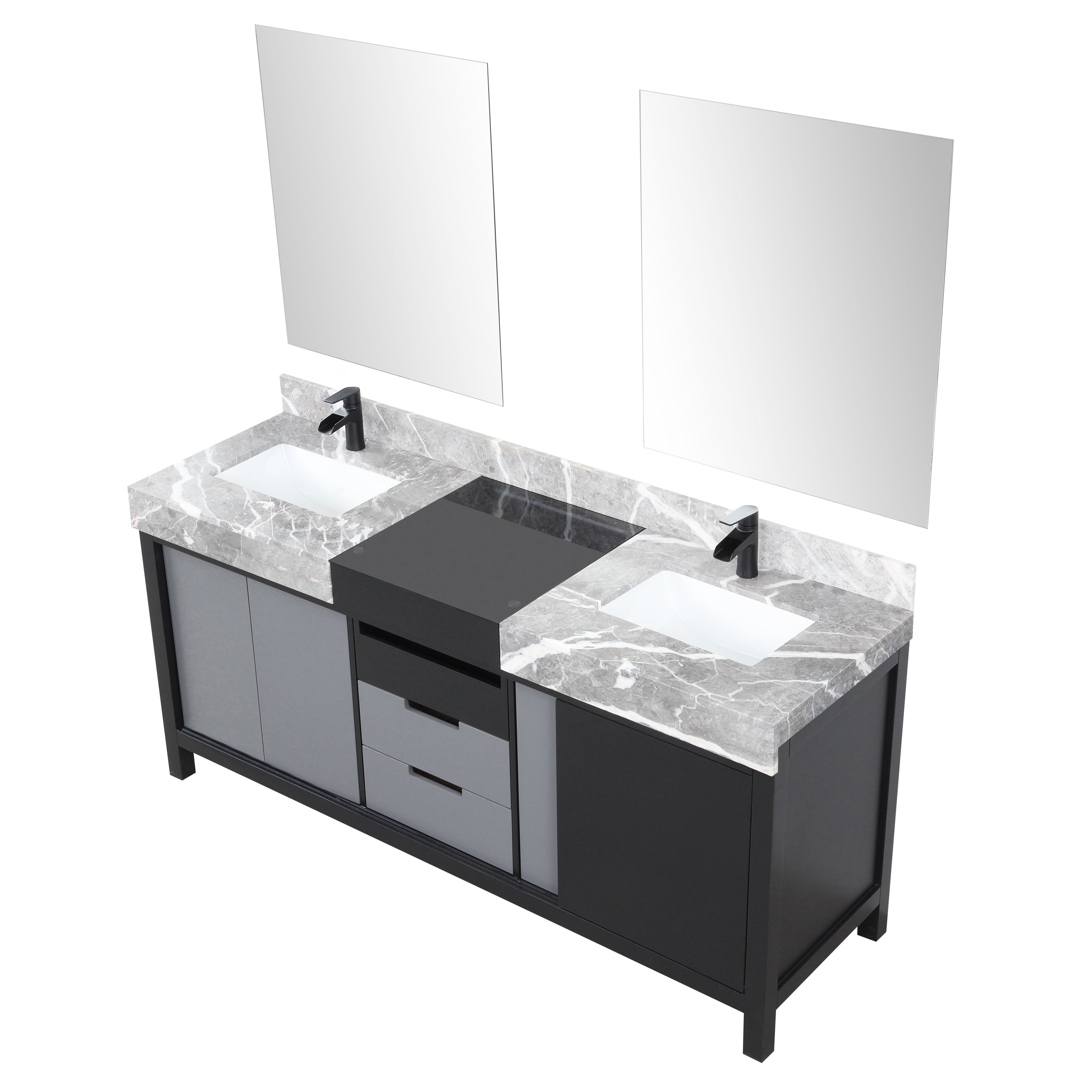 Zilara 72 in W x 22 in D Black and Grey Double Bath Vanity