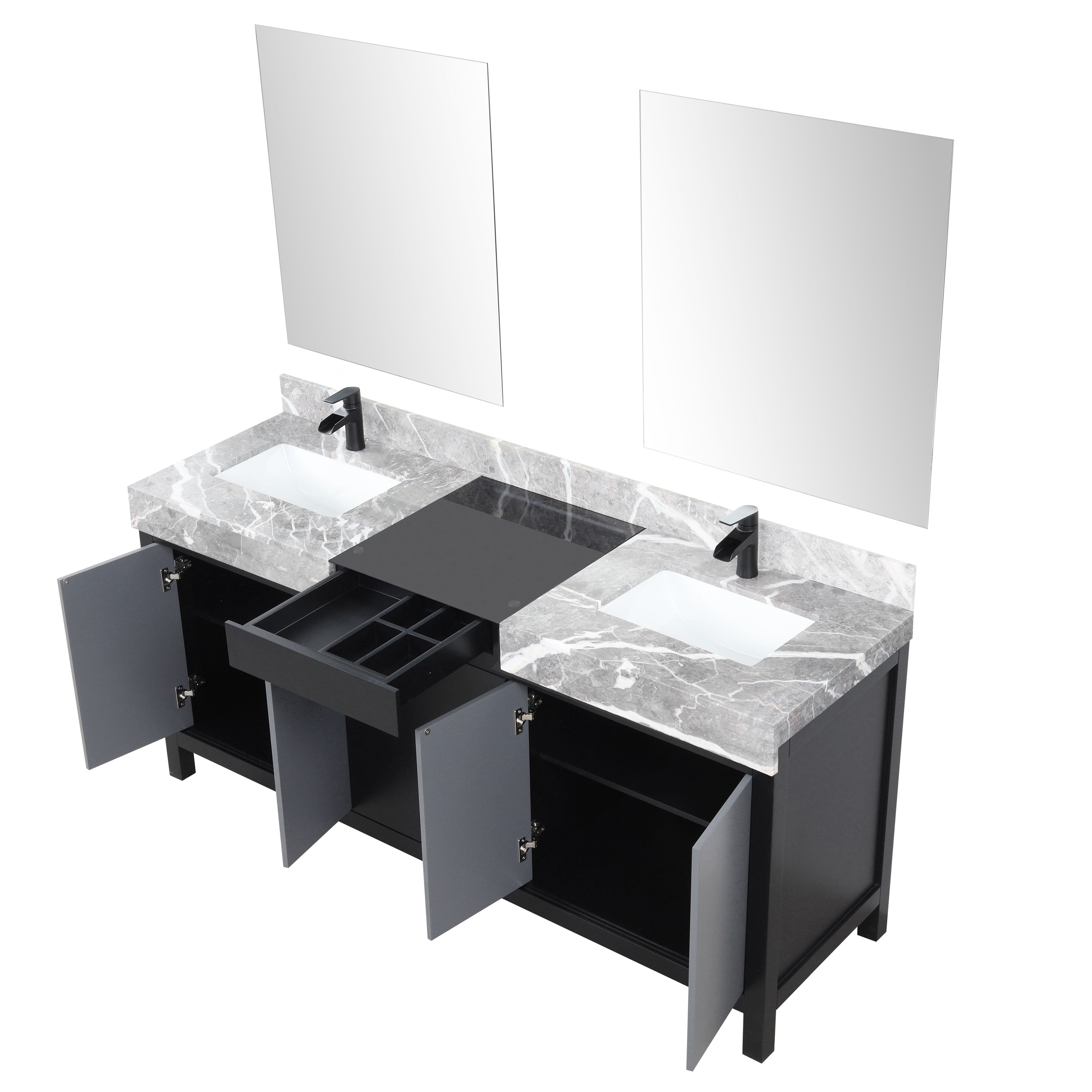 Zilara 72 in W x 22 in D Black and Grey Double Bath Vanity