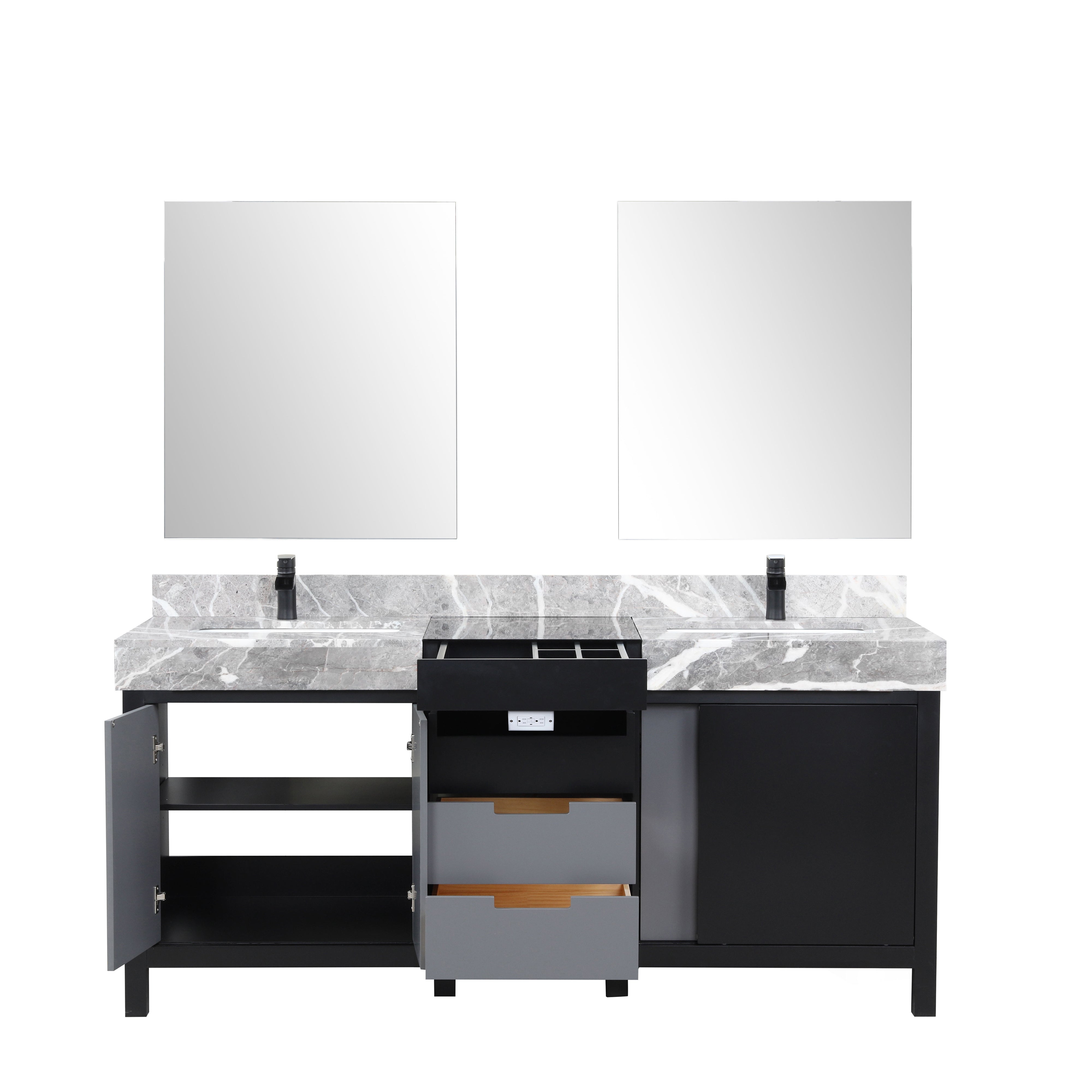 Zilara 72 in W x 22 in D Black and Grey Double Bath Vanity