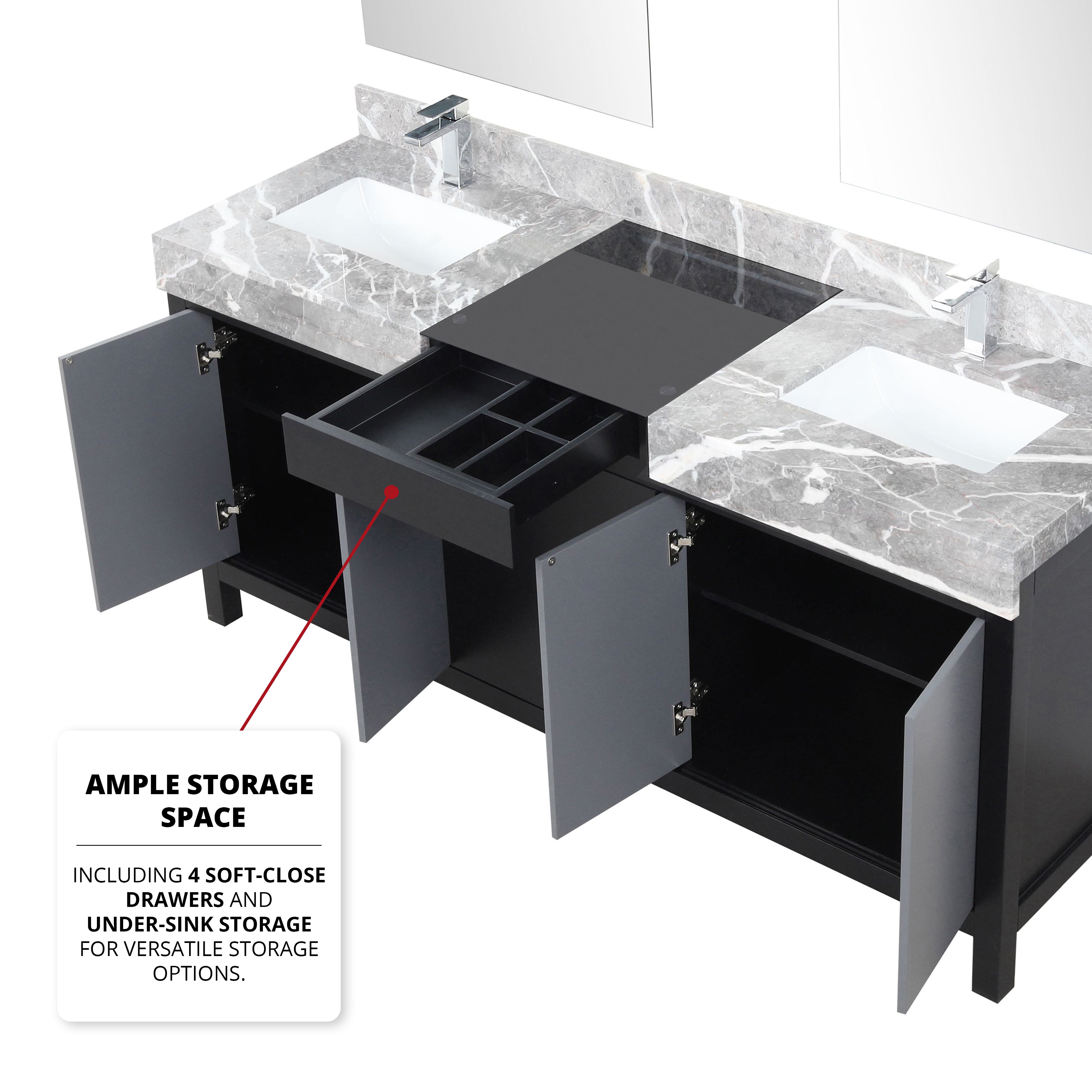 Zilara 72 in W x 22 in D Black and Grey Double Bath Vanity