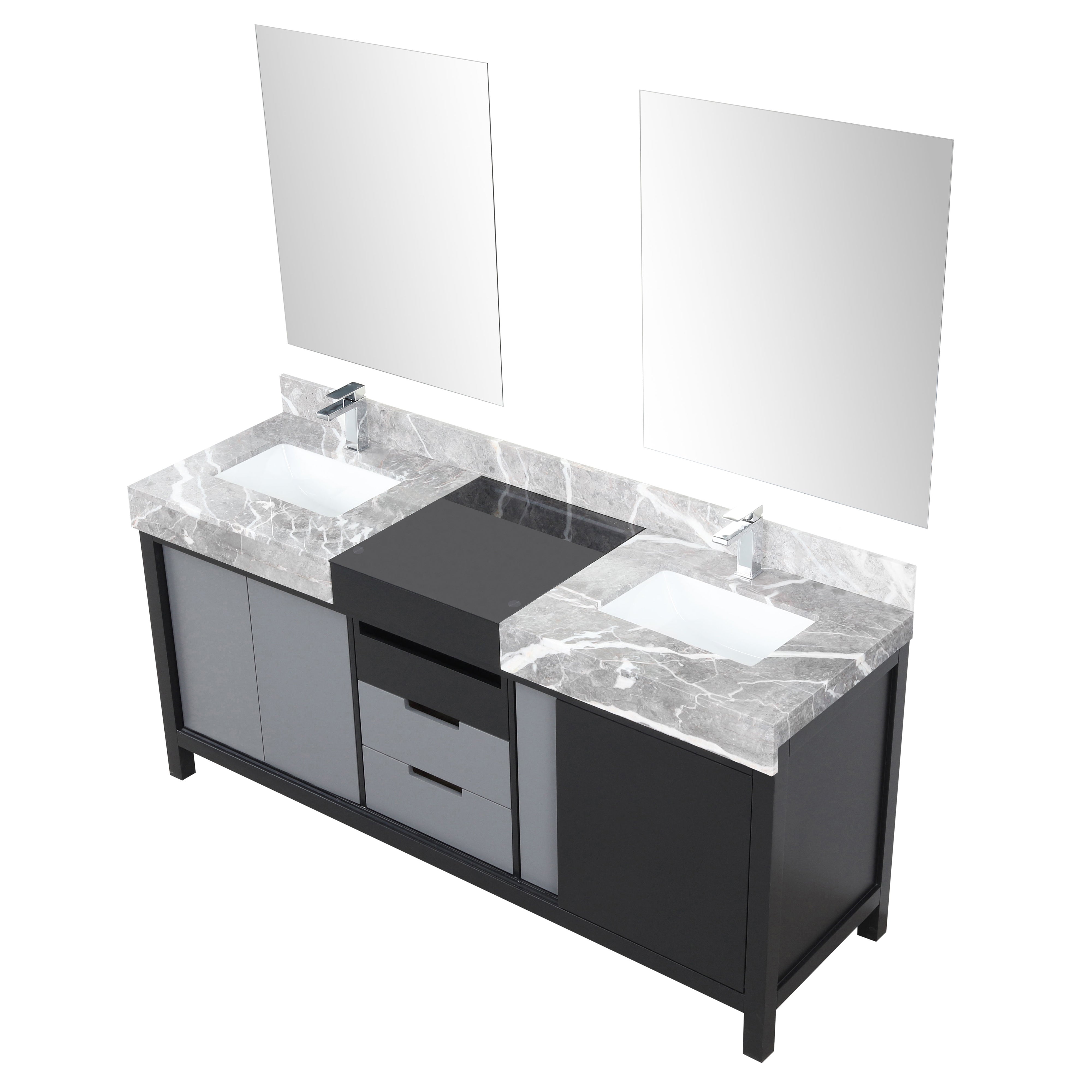 Zilara 72 in W x 22 in D Black and Grey Double Bath Vanity