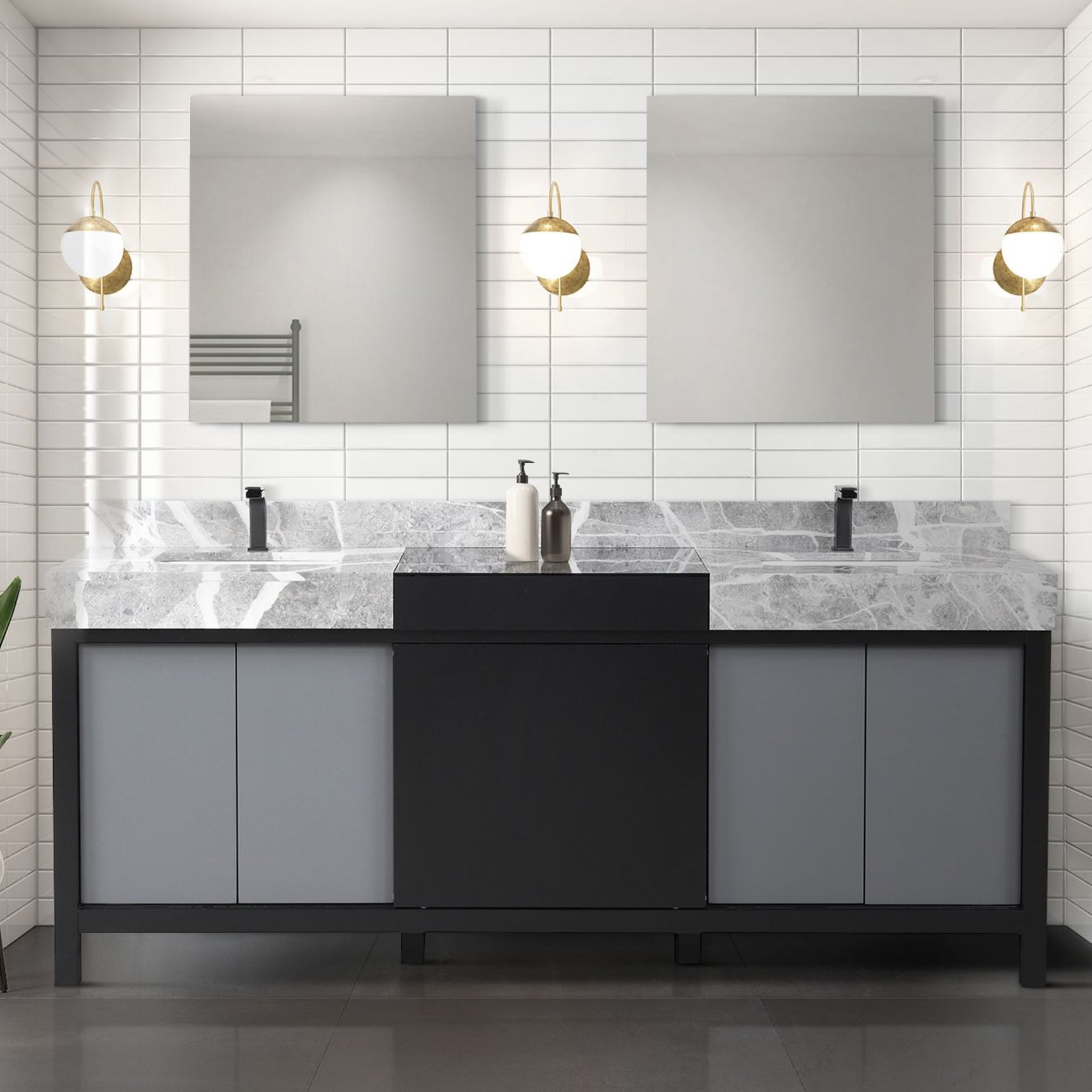 Zilara 80 in W x 22 in D Black and Grey Double Bath Vanity