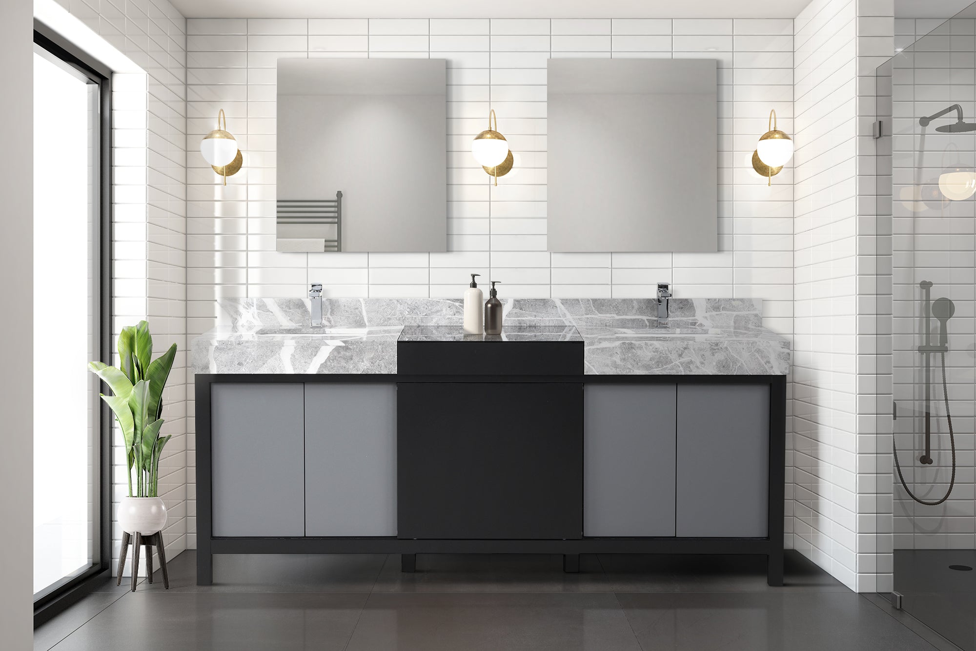 Zilara 80 in W x 22 in D Black and Grey Double Bath Vanity