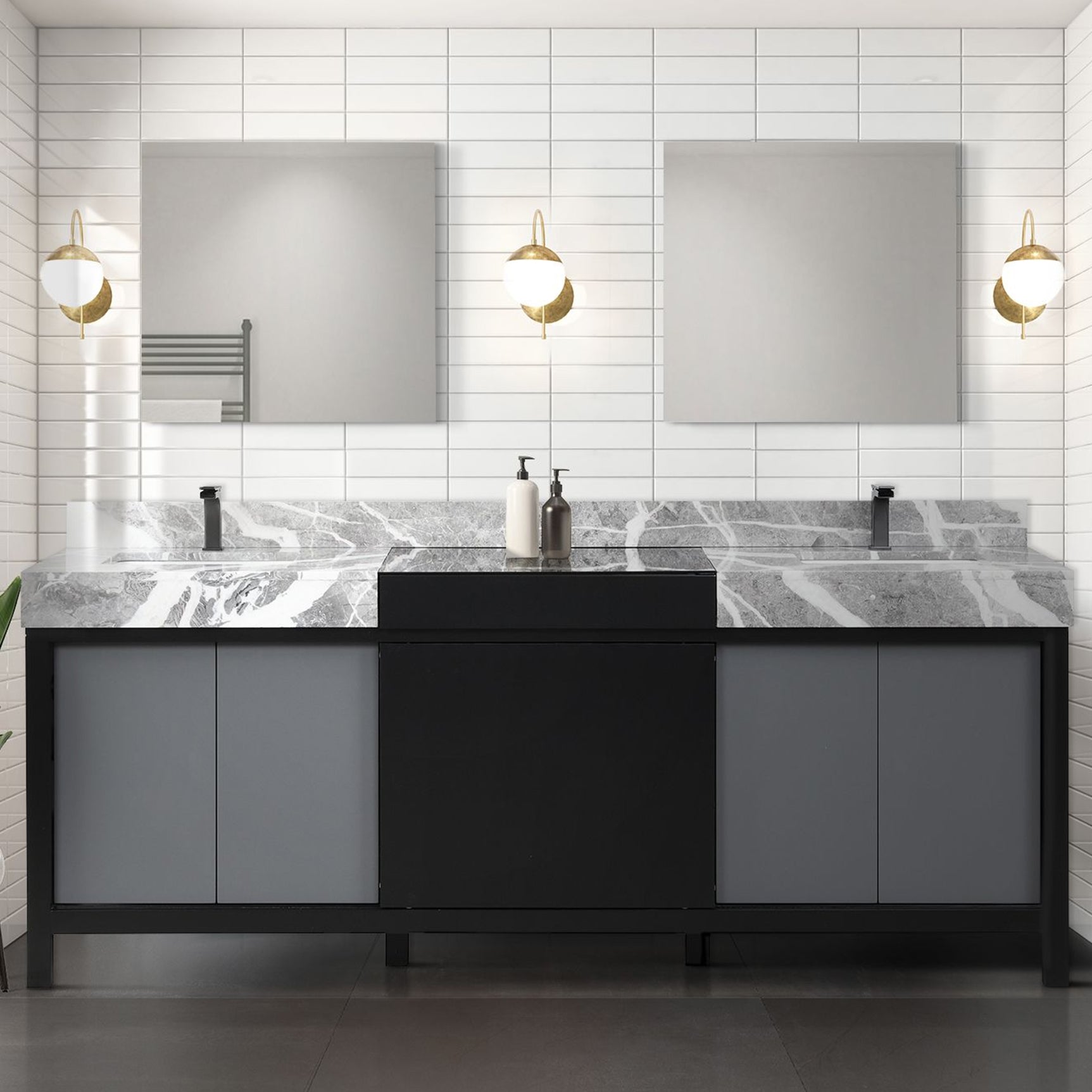 Zilara 84 in W x 22 in D Black and Grey Double Bath Vanity
