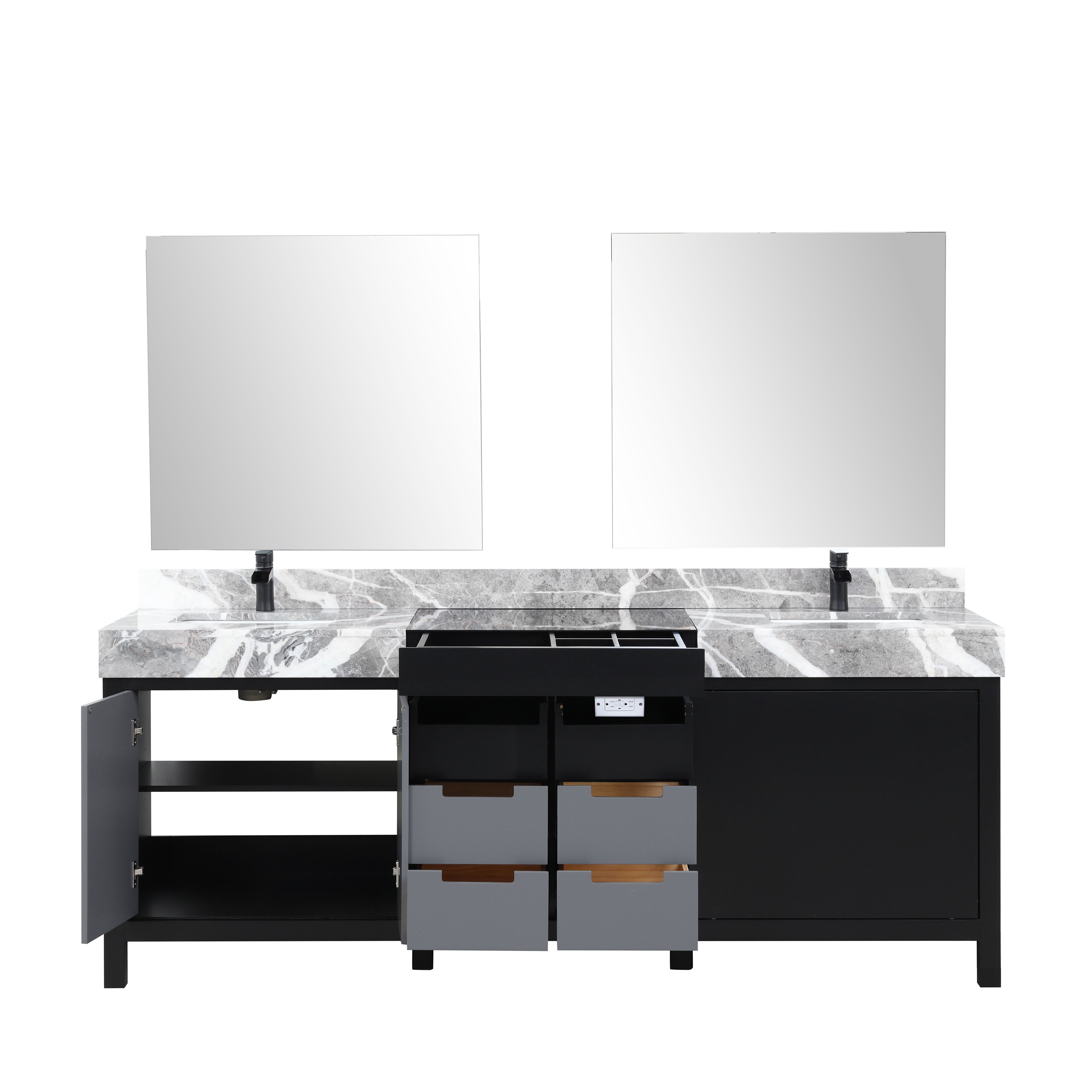 Zilara 84 in W x 22 in D Black and Grey Double Bath Vanity