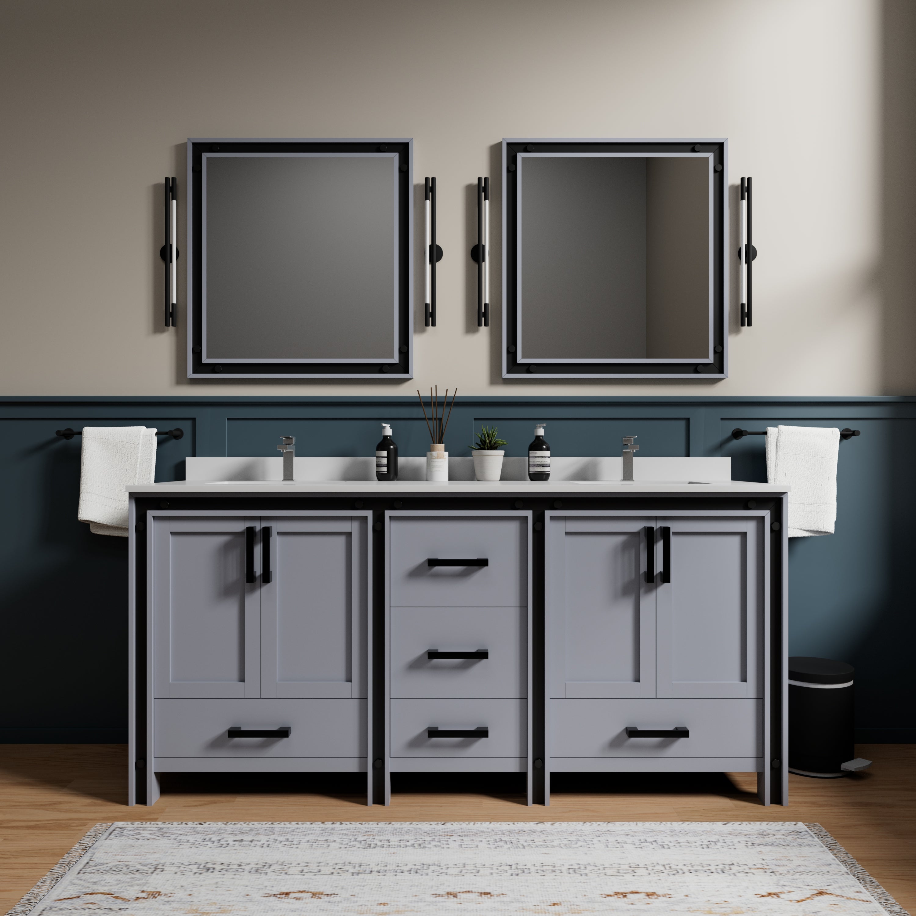 Ziva 72 in W x 22 in D Dark Grey Double Bath Vanity