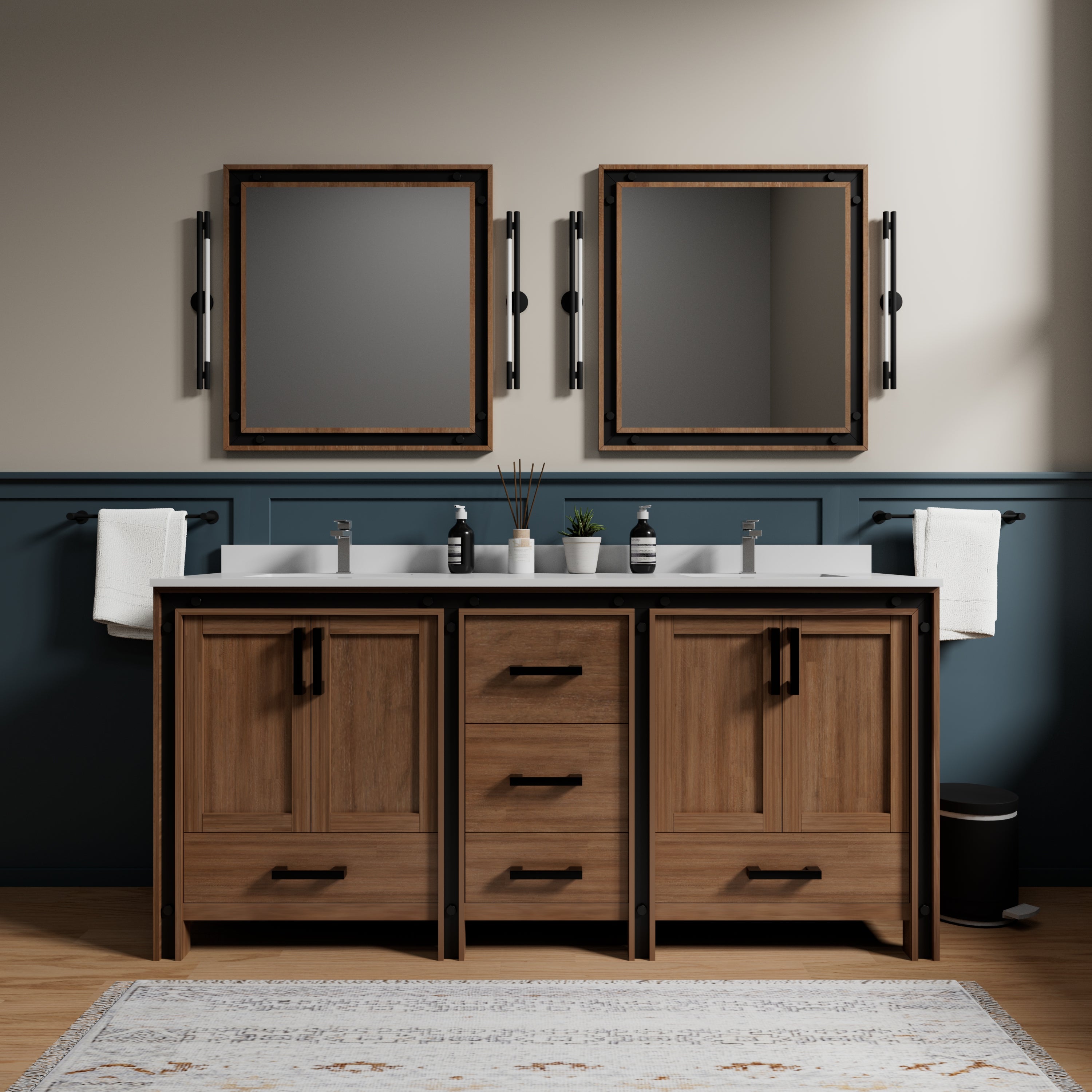 Ziva 72 in W x 22 in D Rustic Barnwood Double Bath Vanity