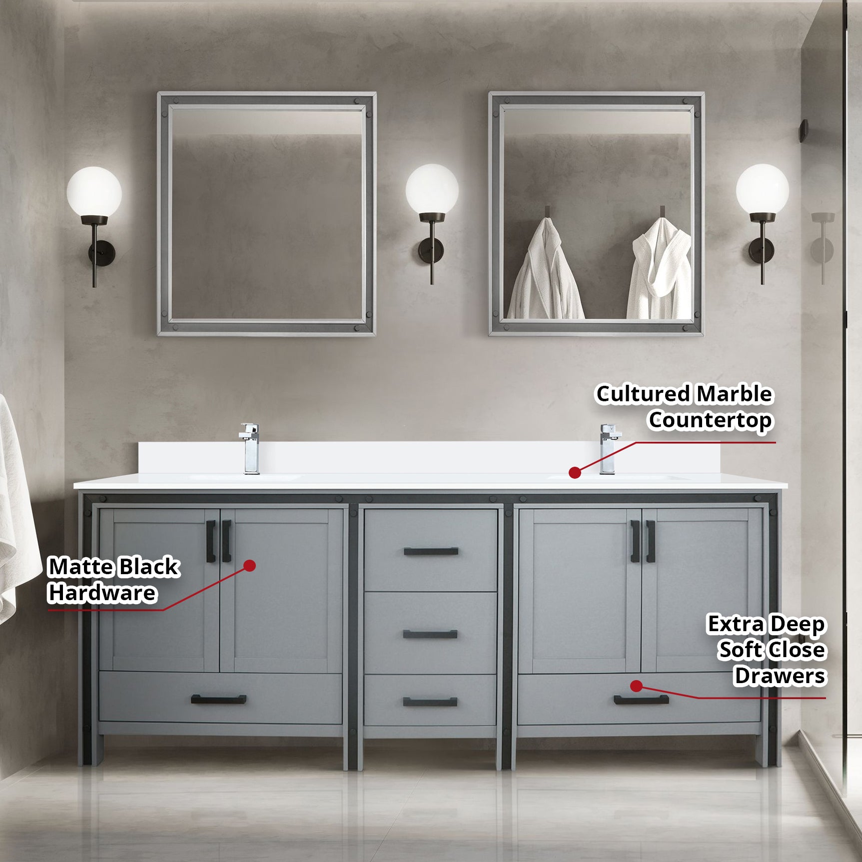 Ziva 80 in W x 22 in D Dark Grey Double Bath Vanity
