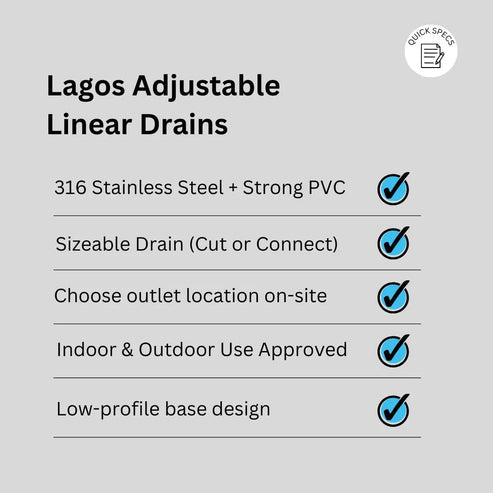Couture Mist (Tile-In) Adjustable Lagos Linear Drain - 2" outlet