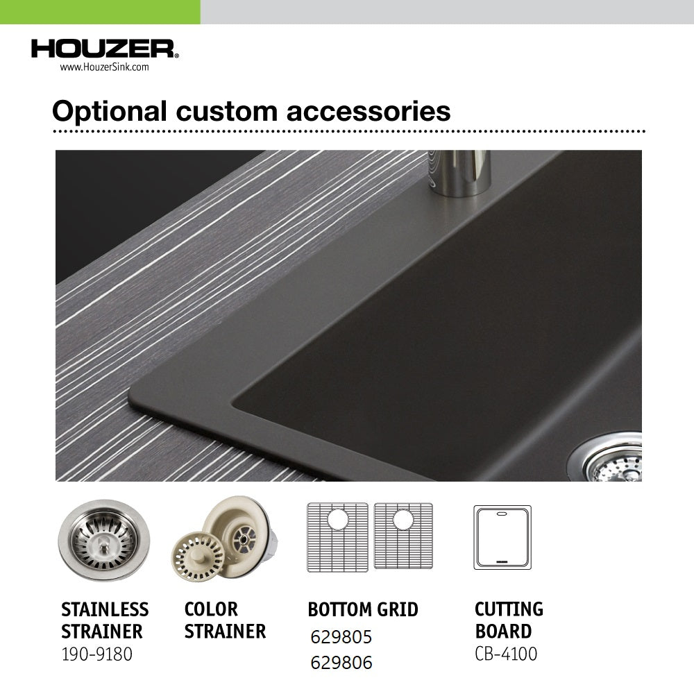 Houzer Quartztone 33" Granite Composite Drop-in Topmount 60/40 Double Bowl Kitchen Sink
