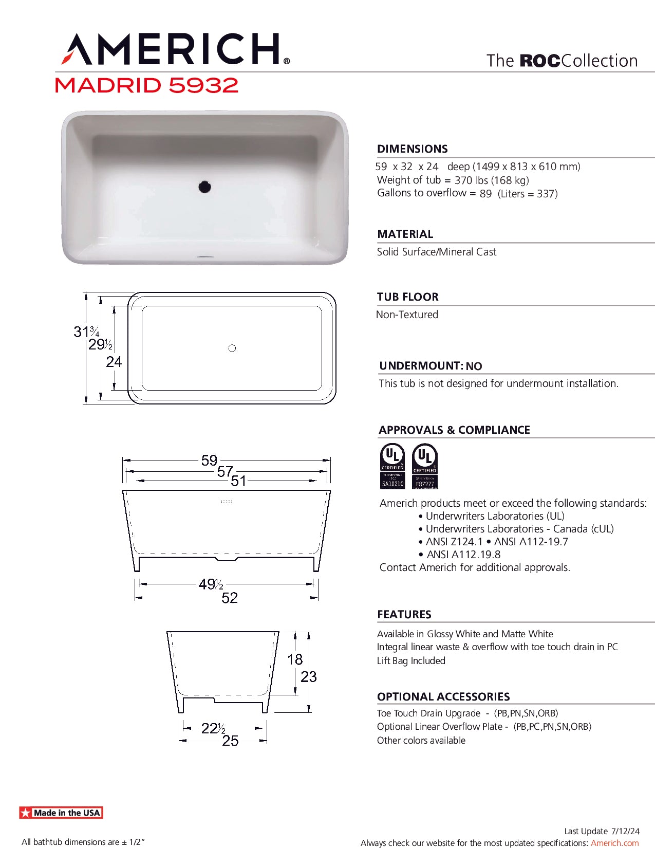 Americh Madrid 5932 - ROC ROC Bathtub RC2205-GW