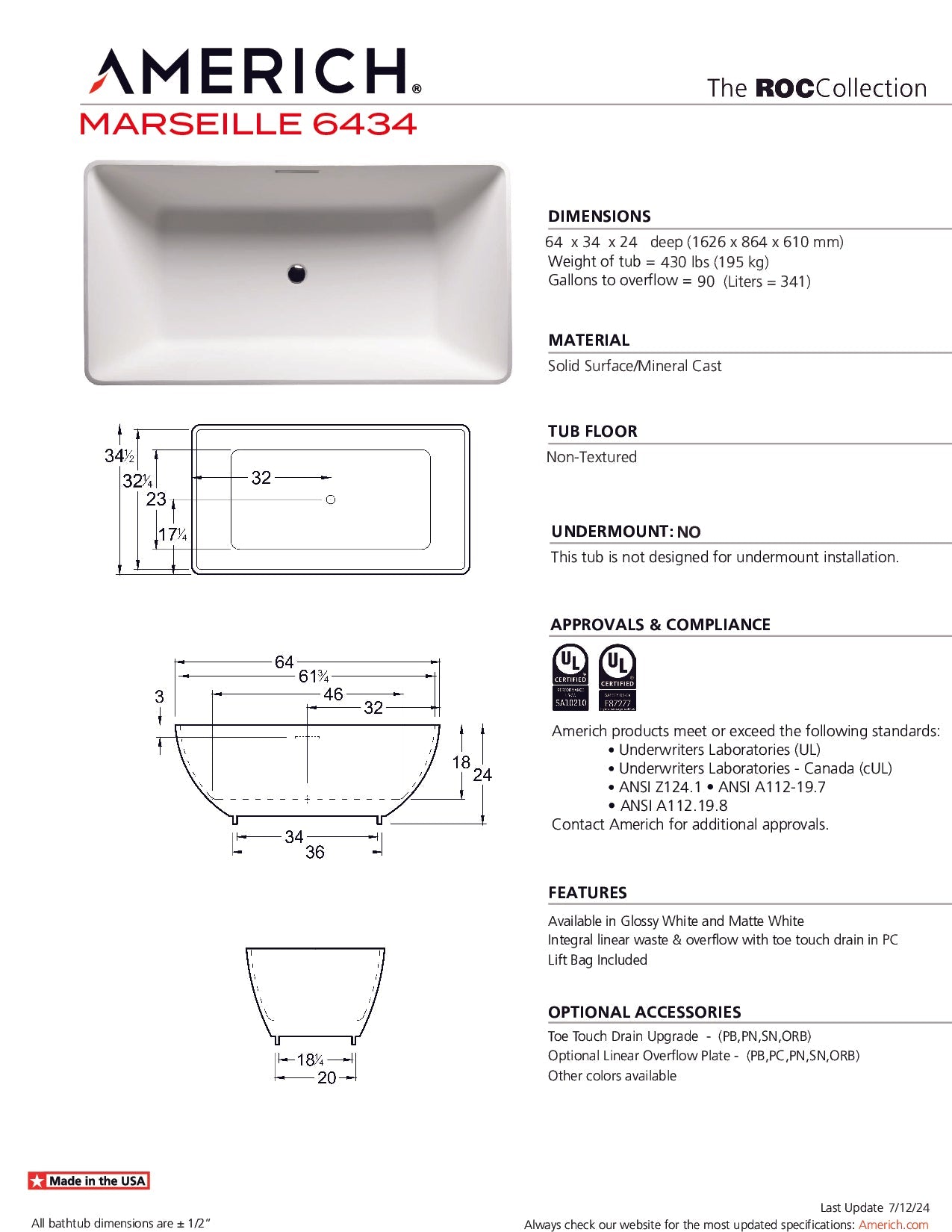 Americh Marseille 6434 - ROC ROC Bathtub RC2201-GW