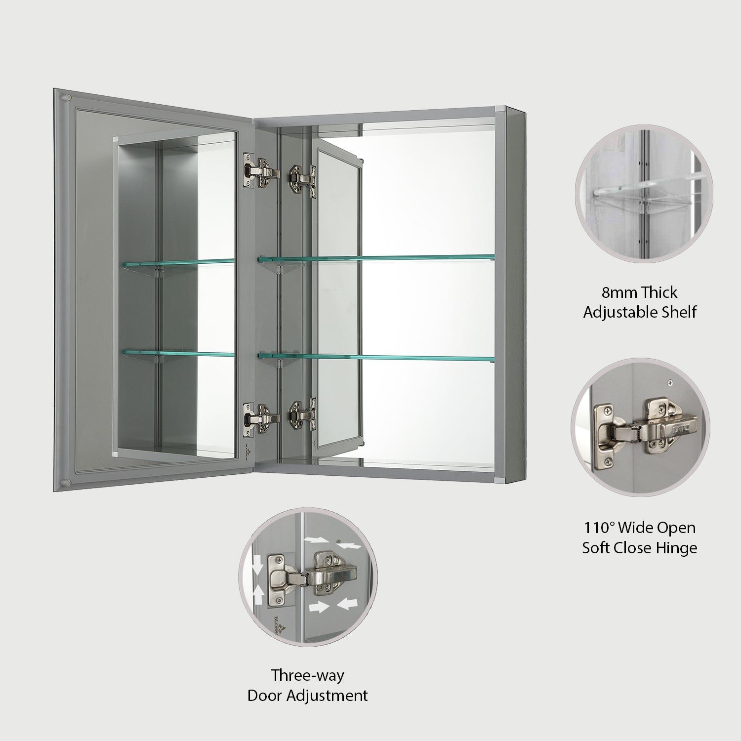 Aluminum Medicine Cabinet with Mirror - MC8 1620