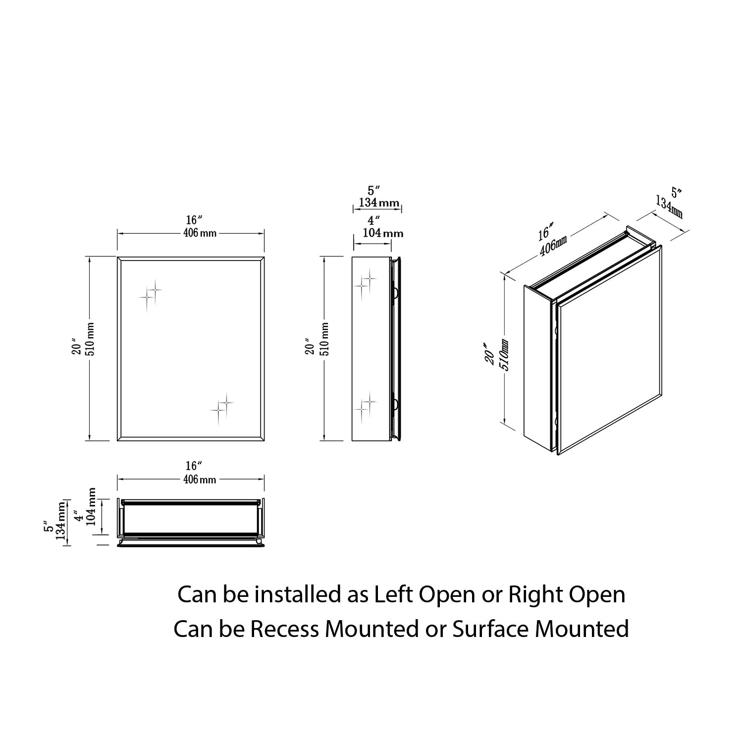 Aluminum Medicine Cabinet with Mirror - MC8 1620