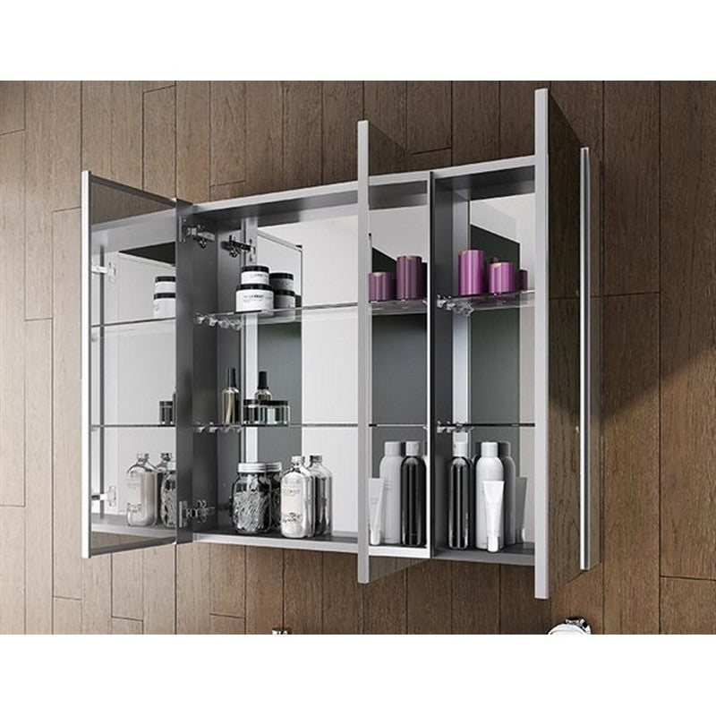 Fleurco Luna Tri-View Flat Edge Medicine Cabinet – 36", 48" & 60" Chrome Sizes