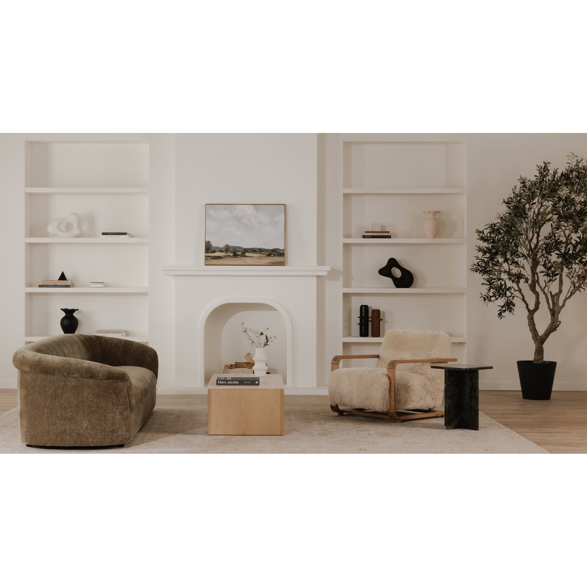 Moes Eckersley Lounge Chair Cream Faux Fur ME-1073-05