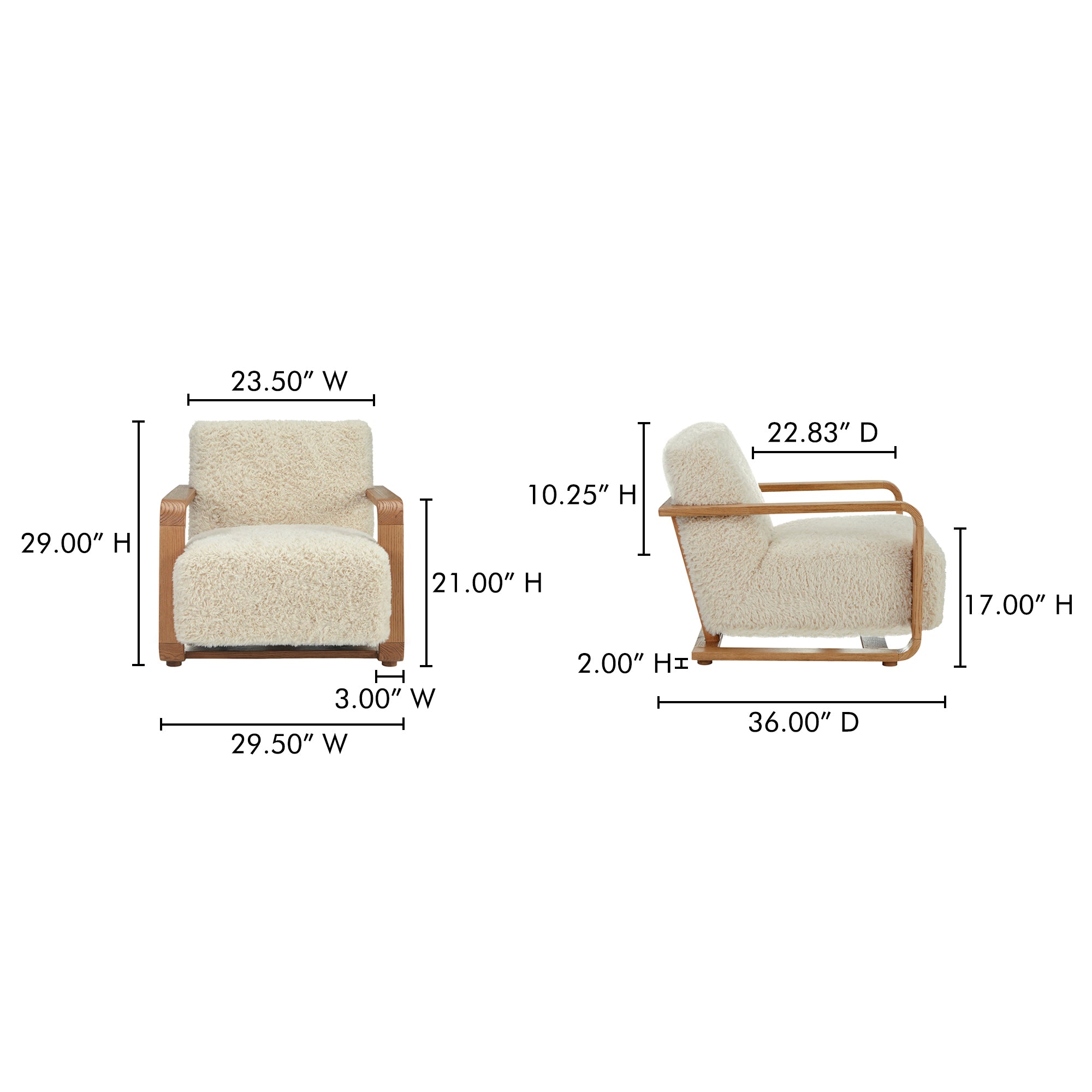 Moes Eckersley Lounge Chair Cream Faux Fur ME-1073-05