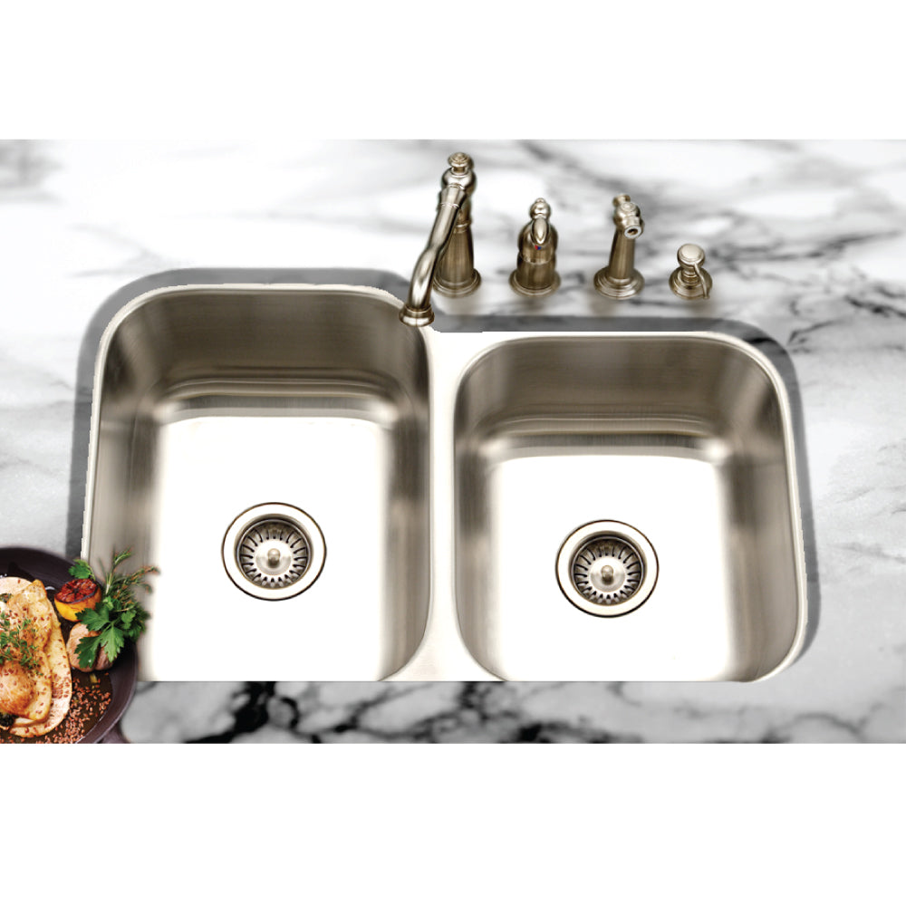 Houzer Medallion Classic 32" Stainless Steel Undermount 60/40 Double Bowl with Small Right Bowl Kitchen Sink with Strainer