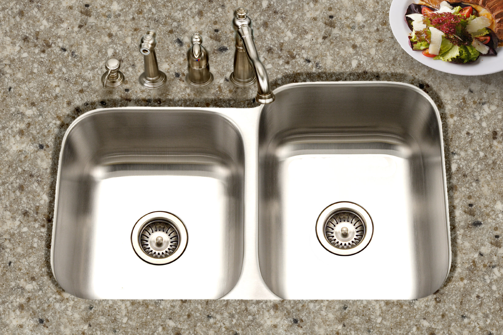 Houzer Medallion 32" Stainless Steel Undermount 40/60 Double Bowl Kitchen Sink with Small Left Bowl with Strainer