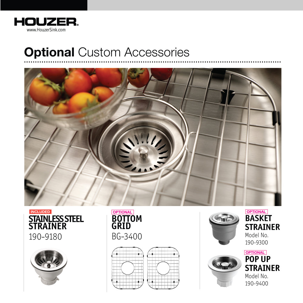 Houzer Medallion Gourmet 31" Stainless Steel Undermount 50/50 Double Bowl Kitchen Sink with Strainer