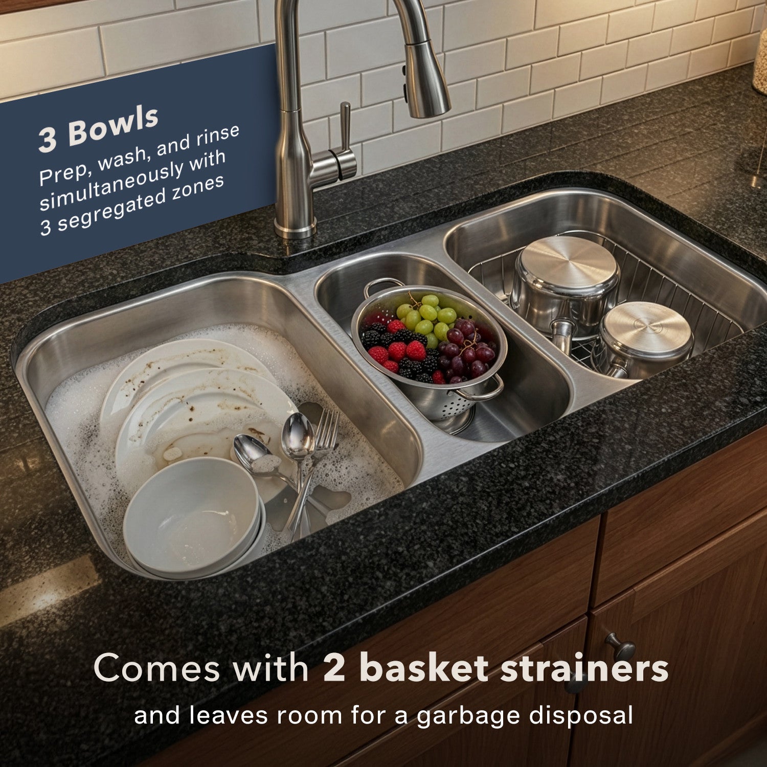 Houzer Medallion 40 inch Stainless Steel Undermount Triple Bowl Kitchen Sinks - MGT-4120