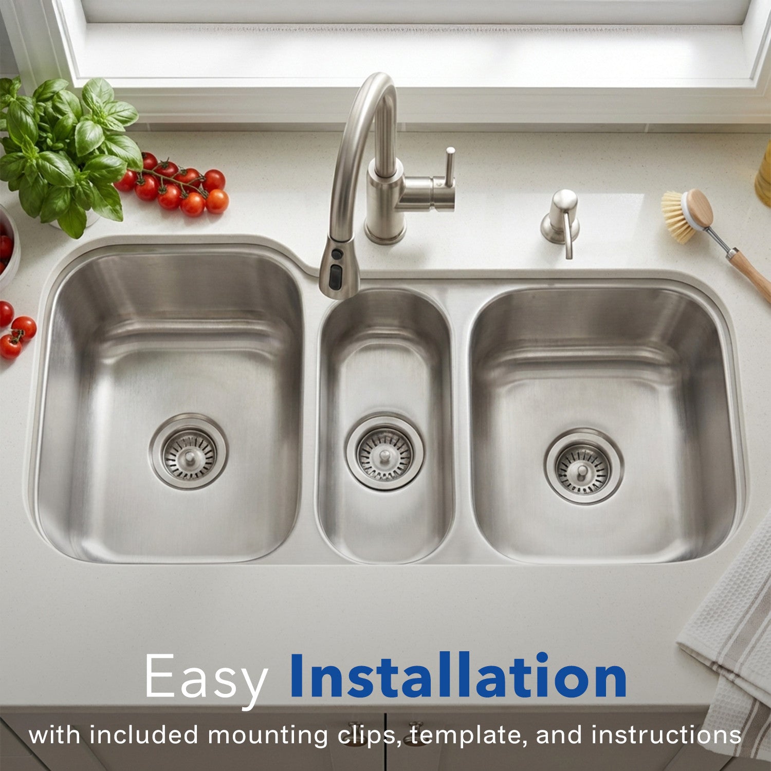 Houzer Medallion 40 inch Stainless Steel Undermount Triple Bowl Kitchen Sinks - MGT-4120