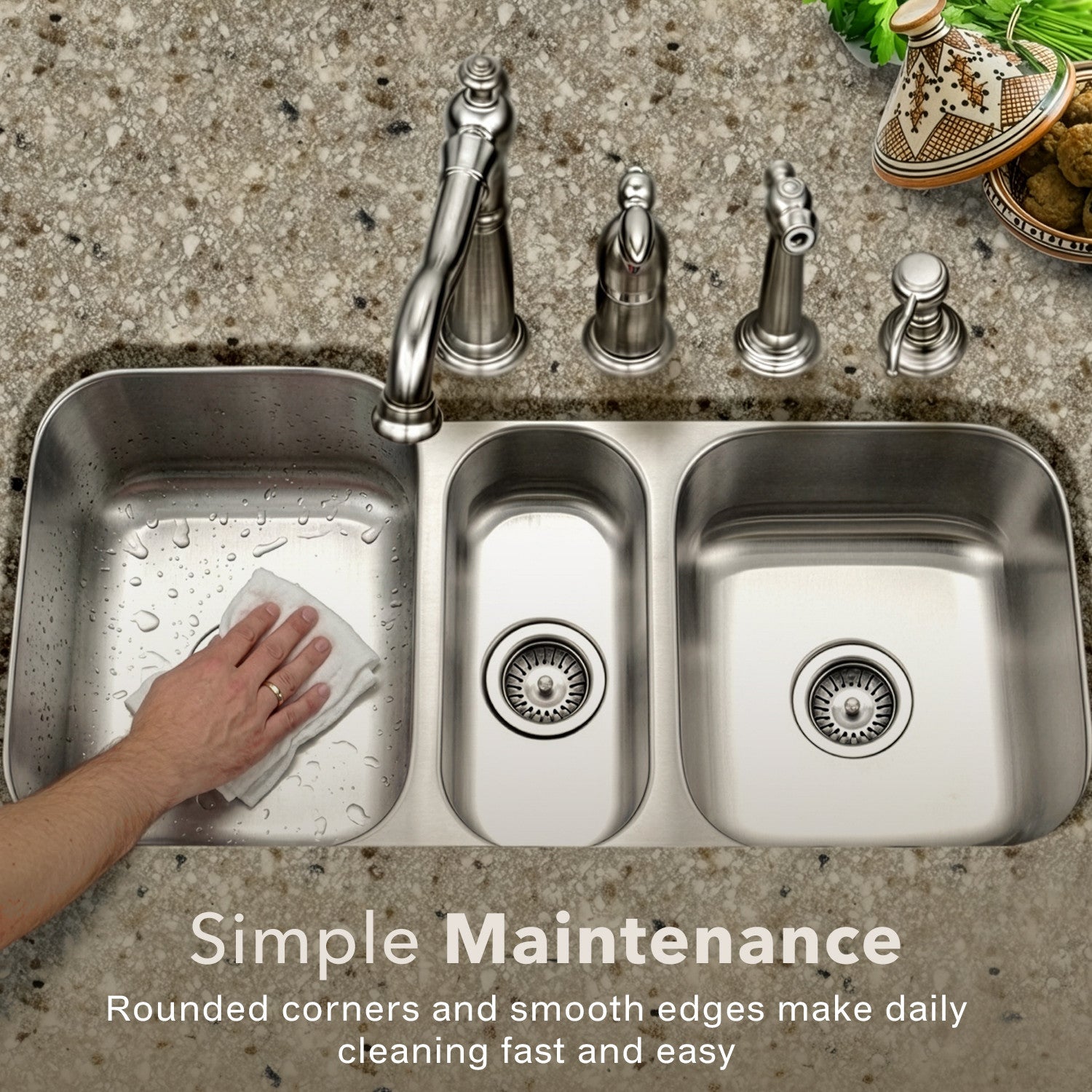 Houzer Medallion 40 inch Stainless Steel Undermount Triple Bowl Kitchen Sinks - MGT-4120