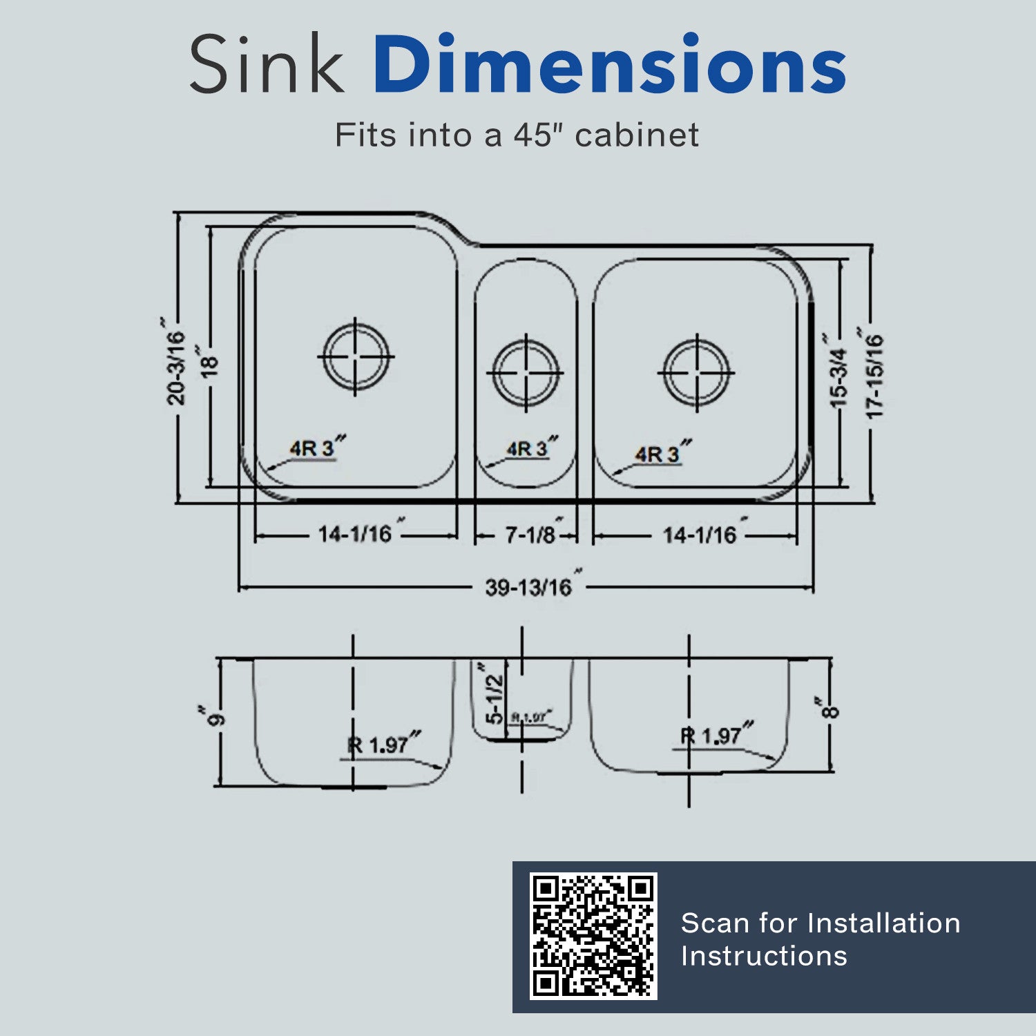 Houzer Medallion 40 inch Stainless Steel Undermount Triple Bowl Kitchen Sinks - MGT-4120