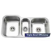 Houzer Medallion 40 inch Stainless Steel Undermount Triple Bowl Kitchen Sinks - MGT-4120
