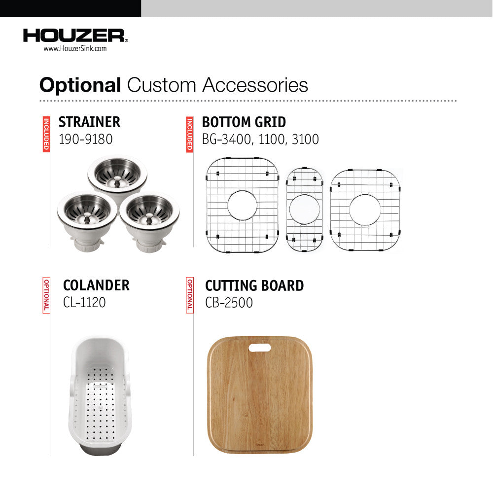 Houzer Premier 41 inch Stainless Steel Drop-in Topmount 4-hole Triple Bowl Kitchen Sink - PGT-4322
