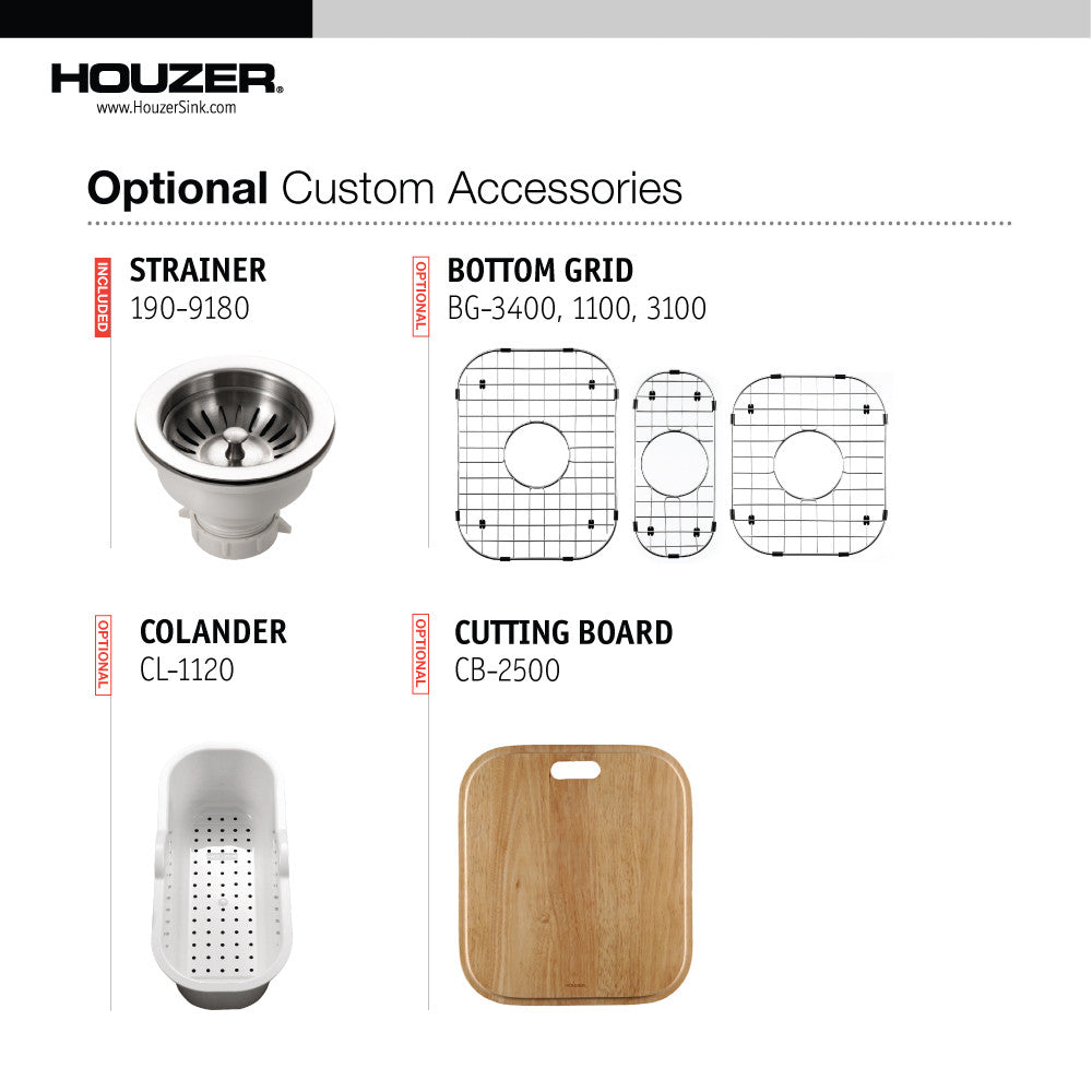 Houzer Medallion 40 inch Stainless Steel Undermount Triple Bowl Kitchen Sinks - MGT-4120