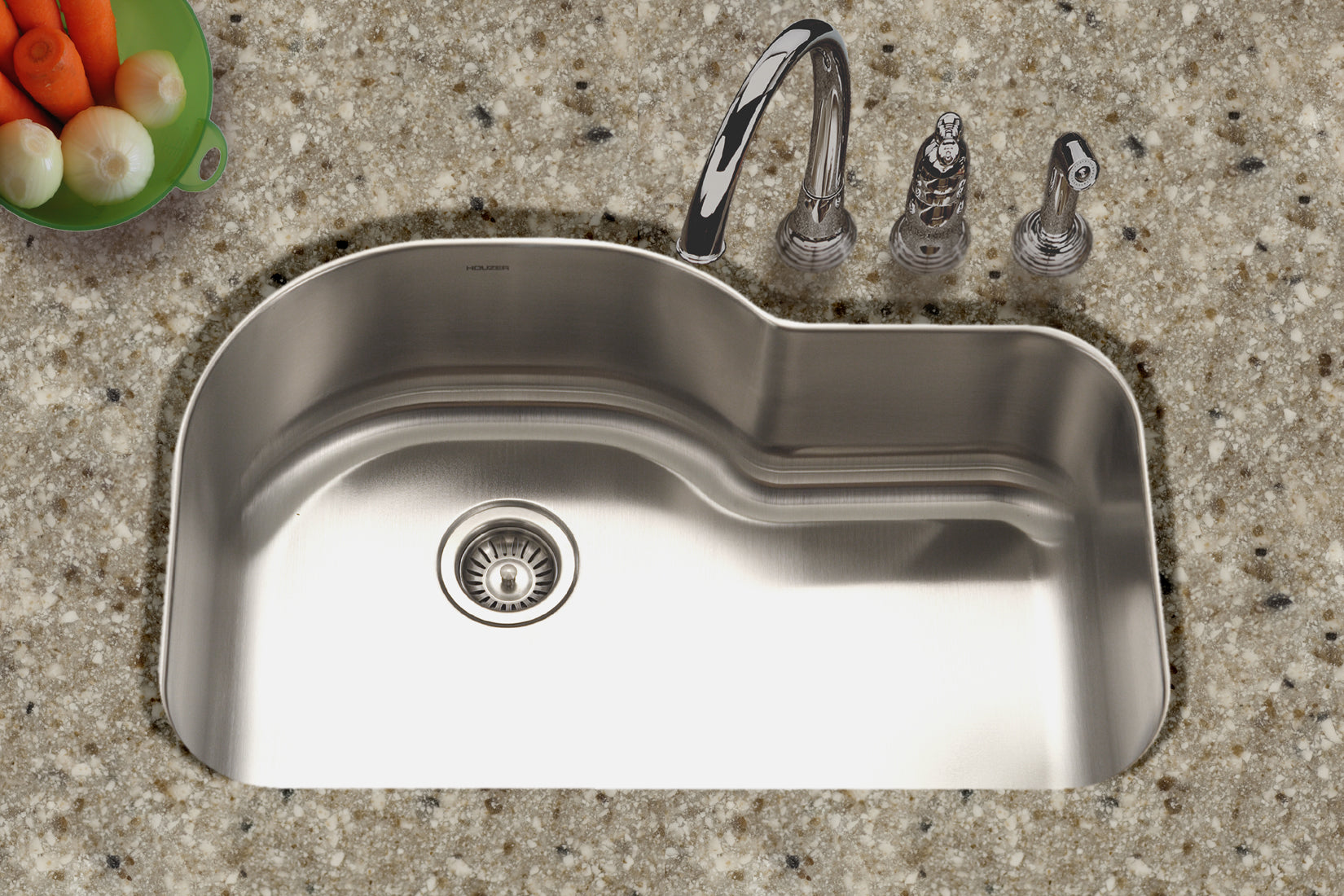 Houzer Medallion Designer 32" Stainless Steel Undermount Offset Single Bowl Kitchen Sink with Strainer