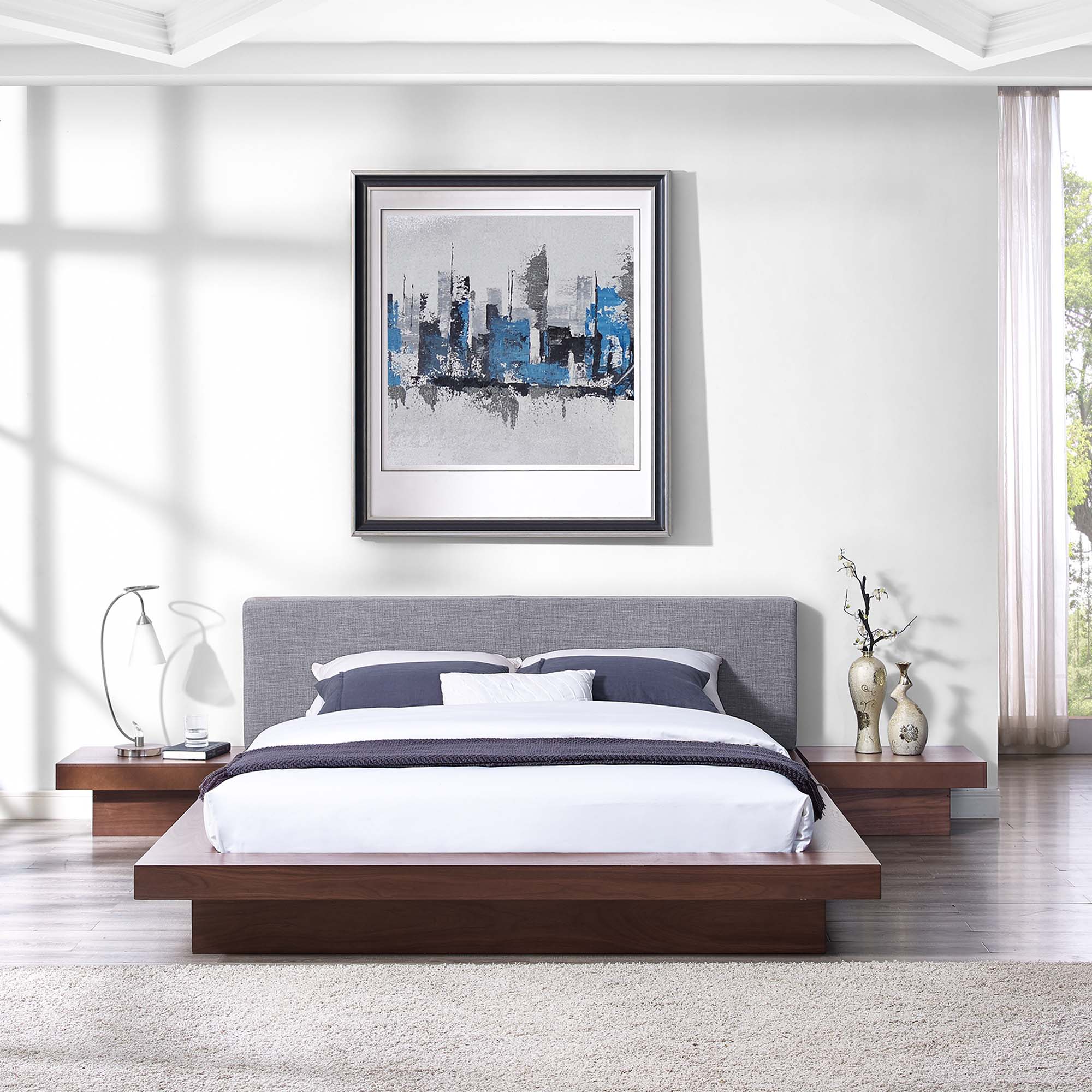 Modway Freja 3 Piece Fabric Queen Bedroom Set