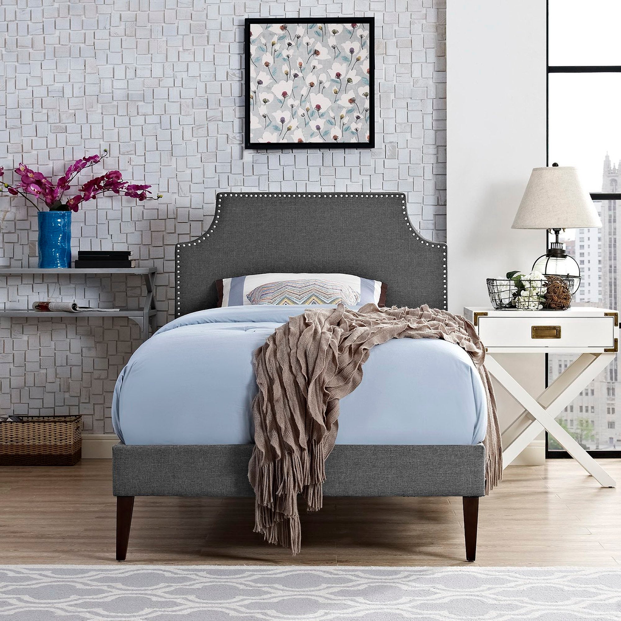 Modway Laura Fabric Twin Platform Bed with Squared Tapered Legs