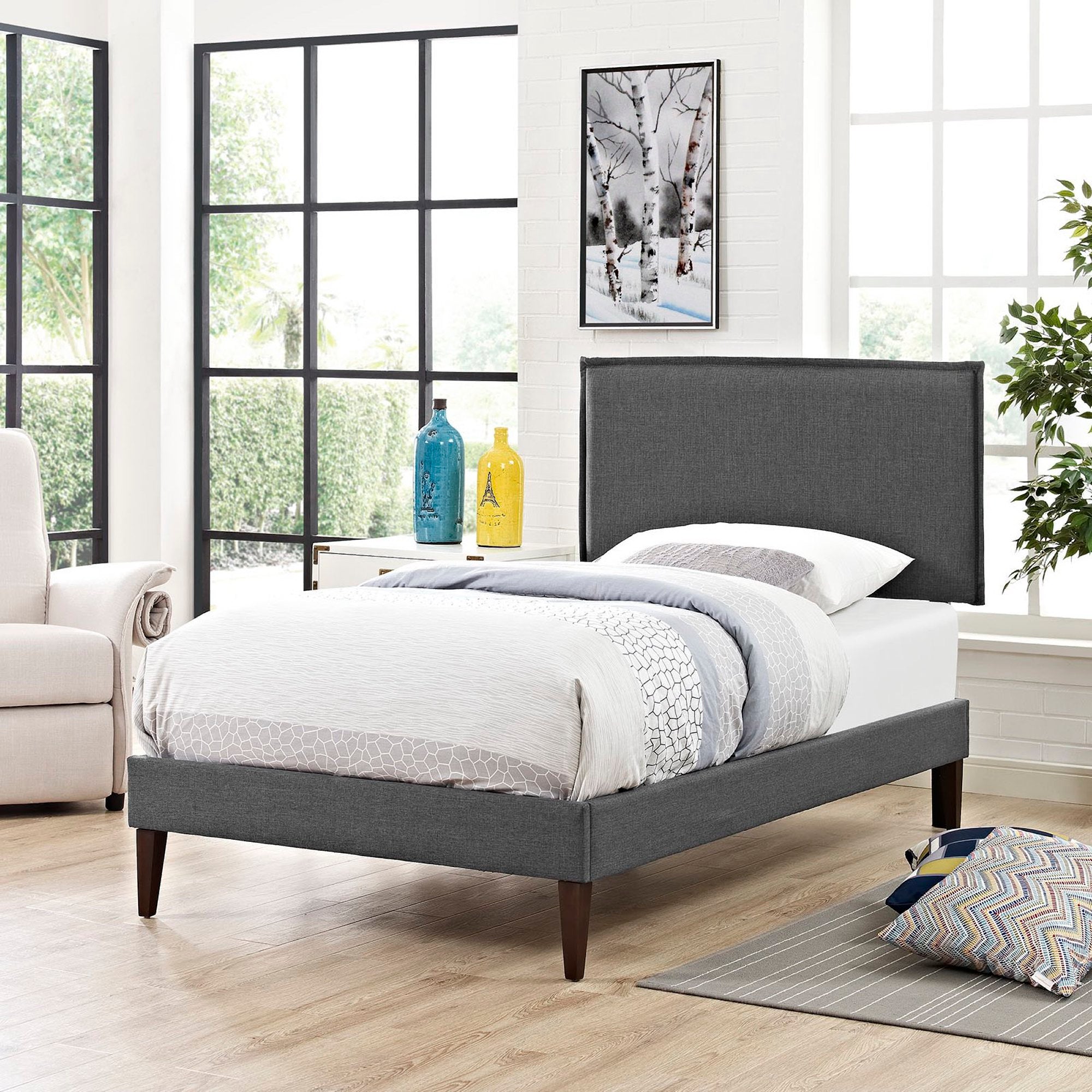 Modway Camille Fabric Twin Platform Bed with Squared Tapered Legs