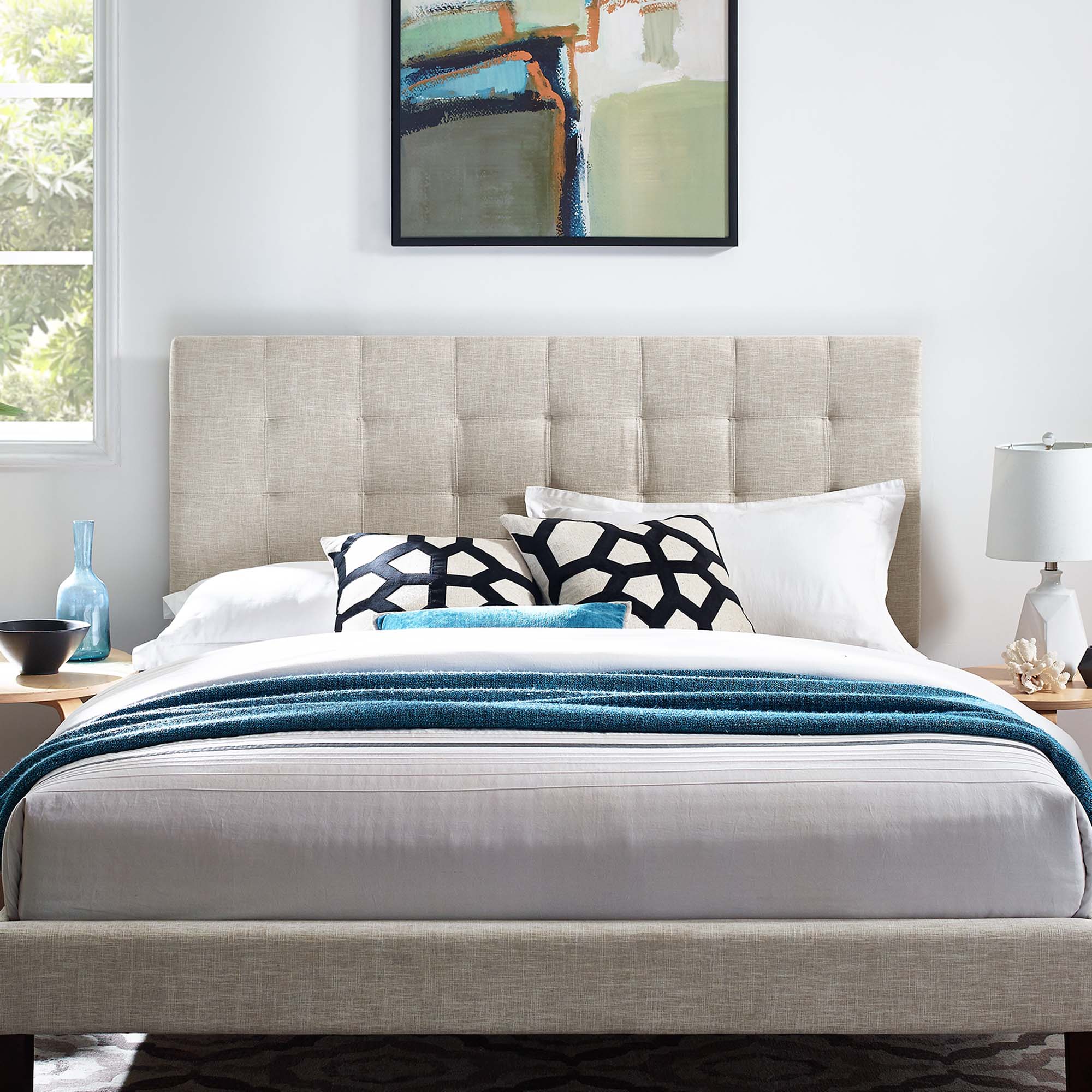Modway Paisley Tufted Upholstered Linen Fabric King and California King Headboard