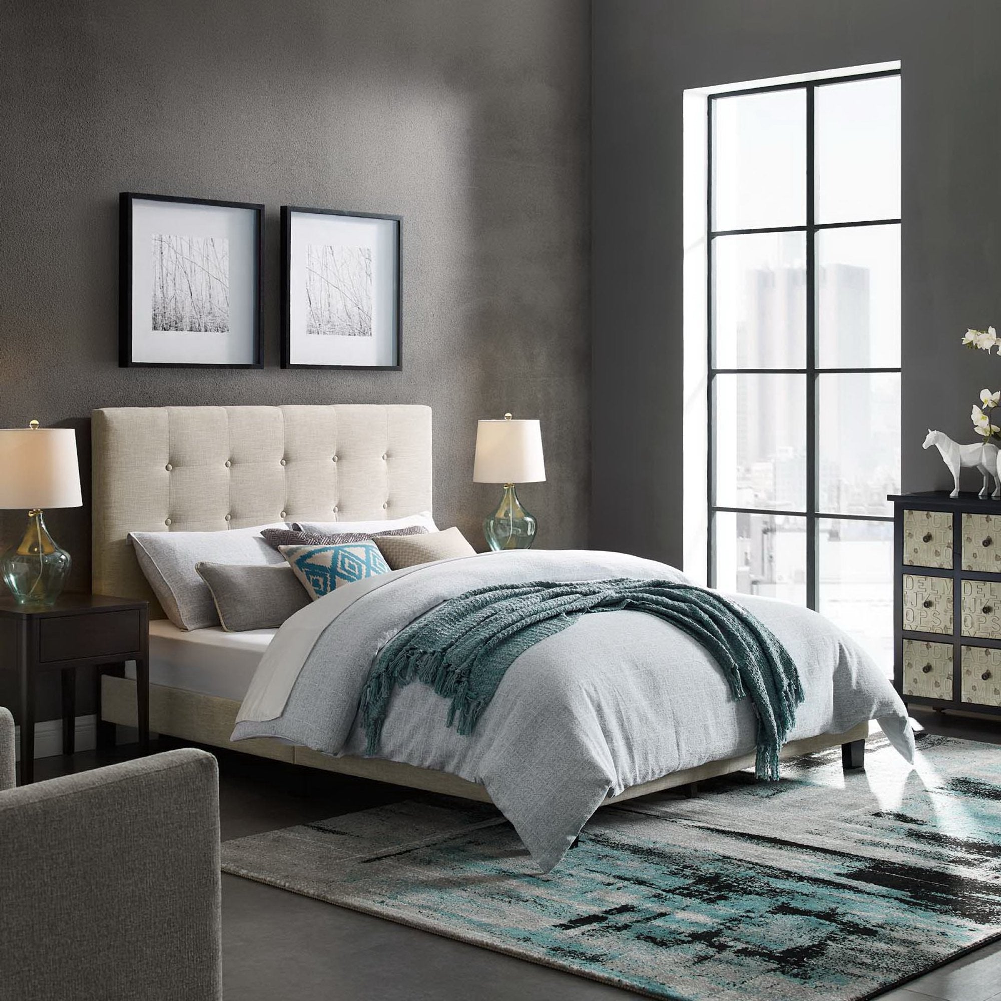 Modway Melanie Tufted Button Upholstered Fabric Queen Platform Bed