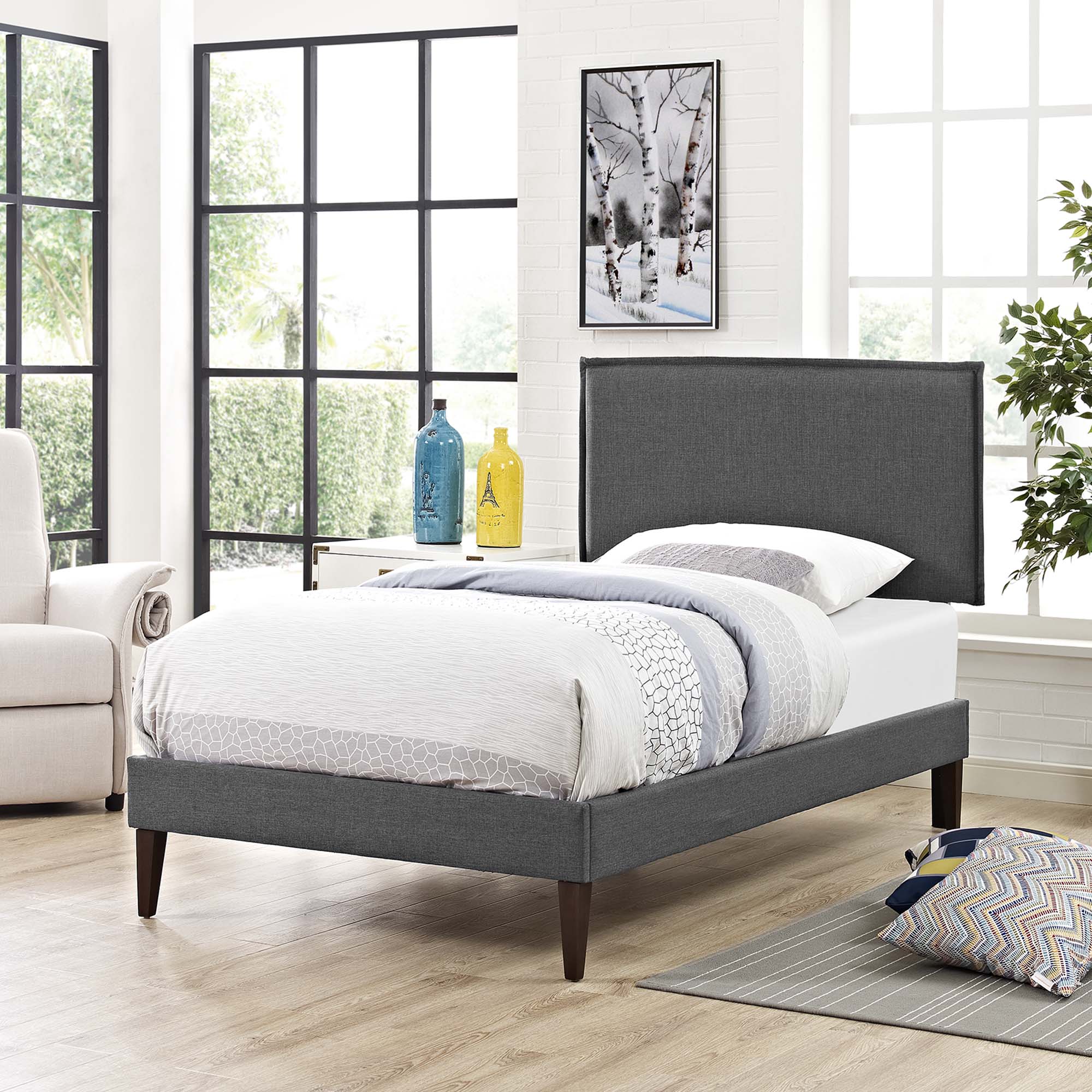 Modway Amaris Fabric Twin Platform Bed with Squared Tapered Legs