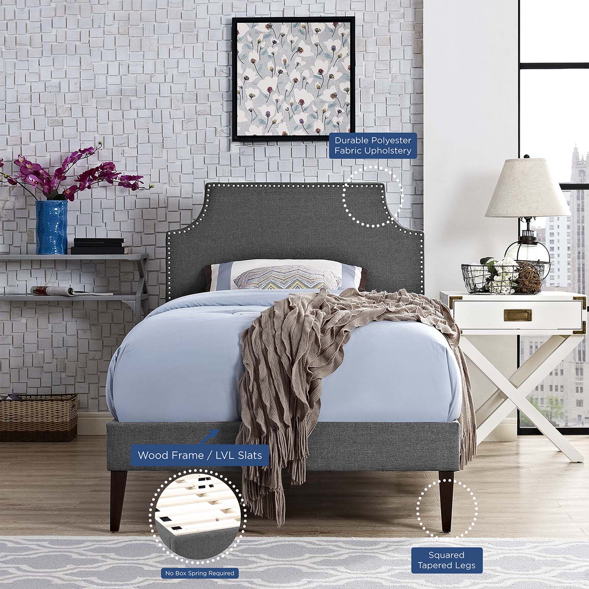 Modway Corene Fabric Twin Platform Bed with Squared Tapered Legs