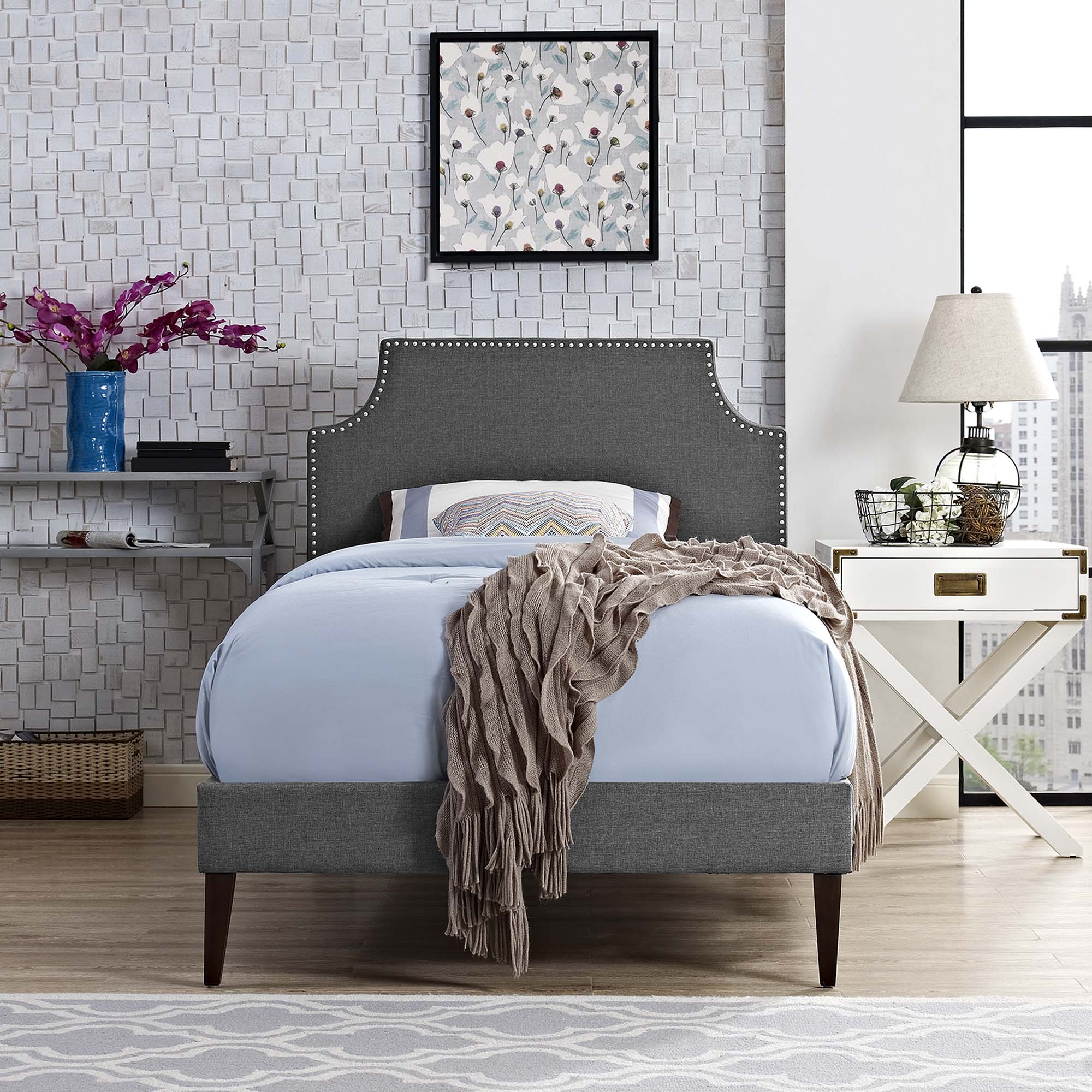 Modway Corene Fabric Twin Platform Bed with Squared Tapered Legs