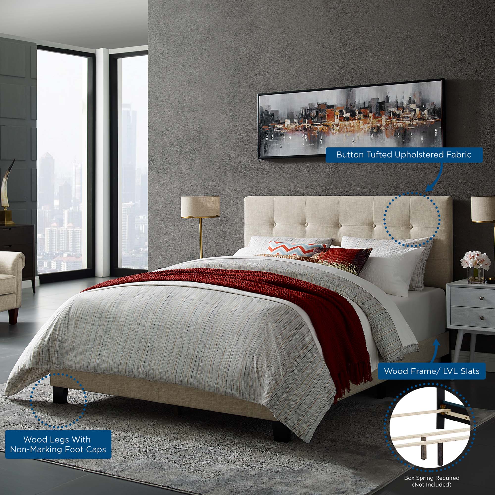 Modway Amira Upholstered Fabric King Bed