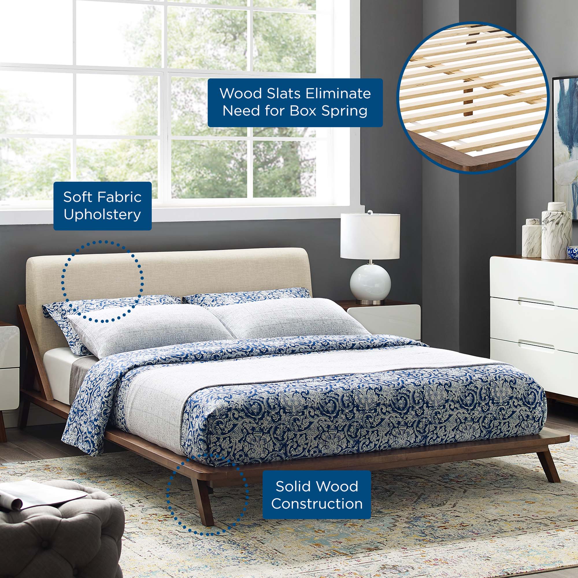 Modway Luella Upholstered Fabric Queen Platform Bed
