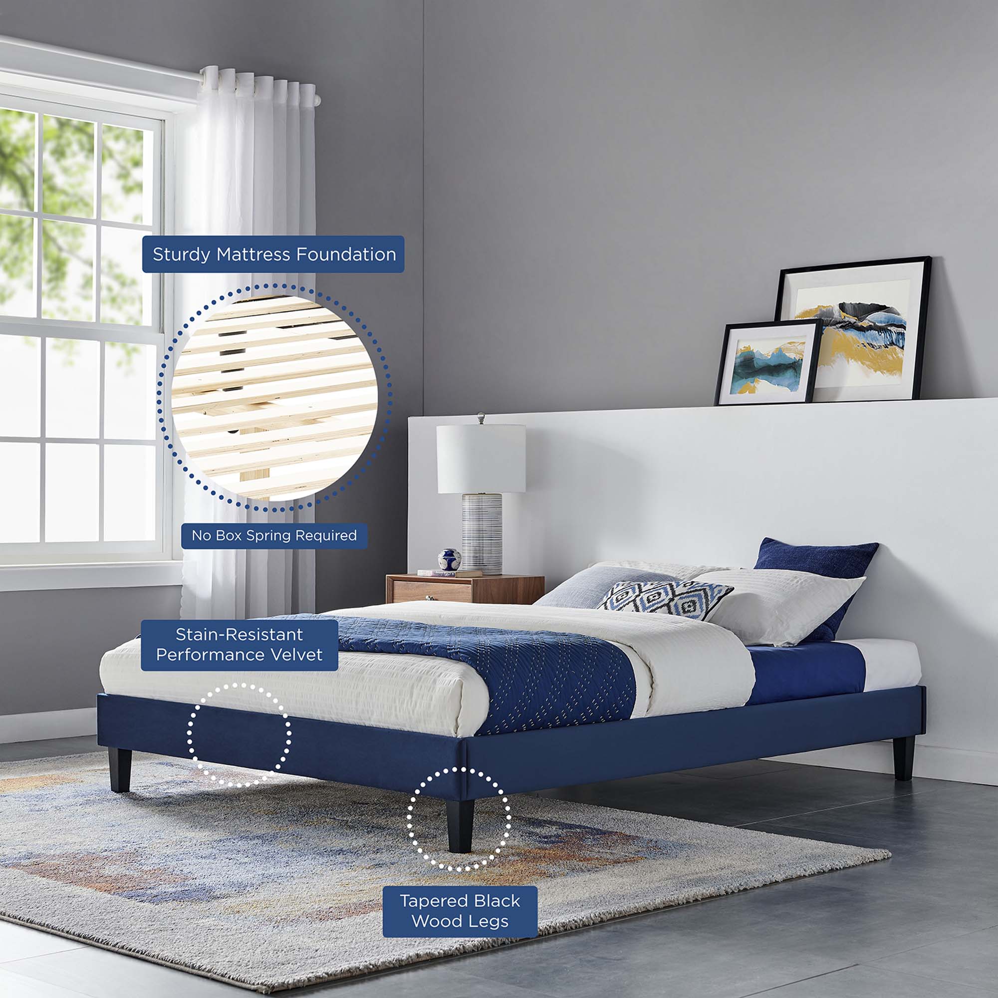 Modway Reign Performance Velvet Full Platform Bed Frame