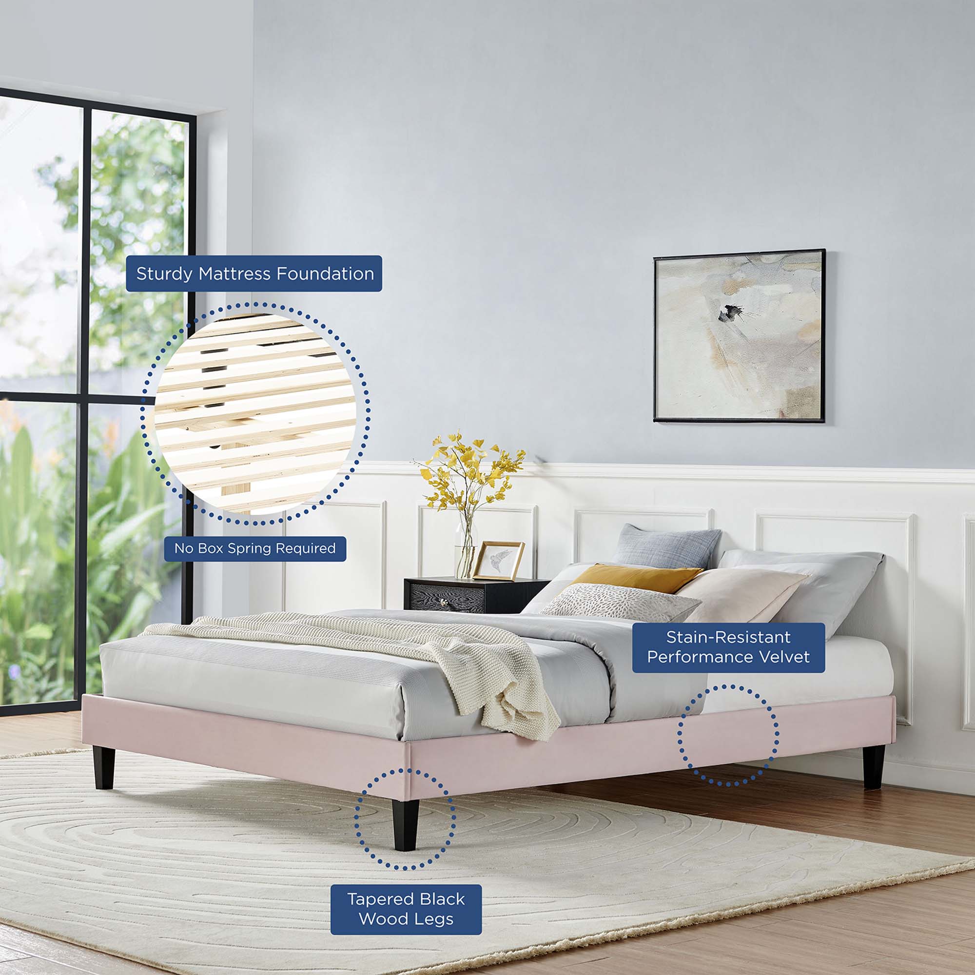 Modway Reign Performance Velvet Full Platform Bed Frame