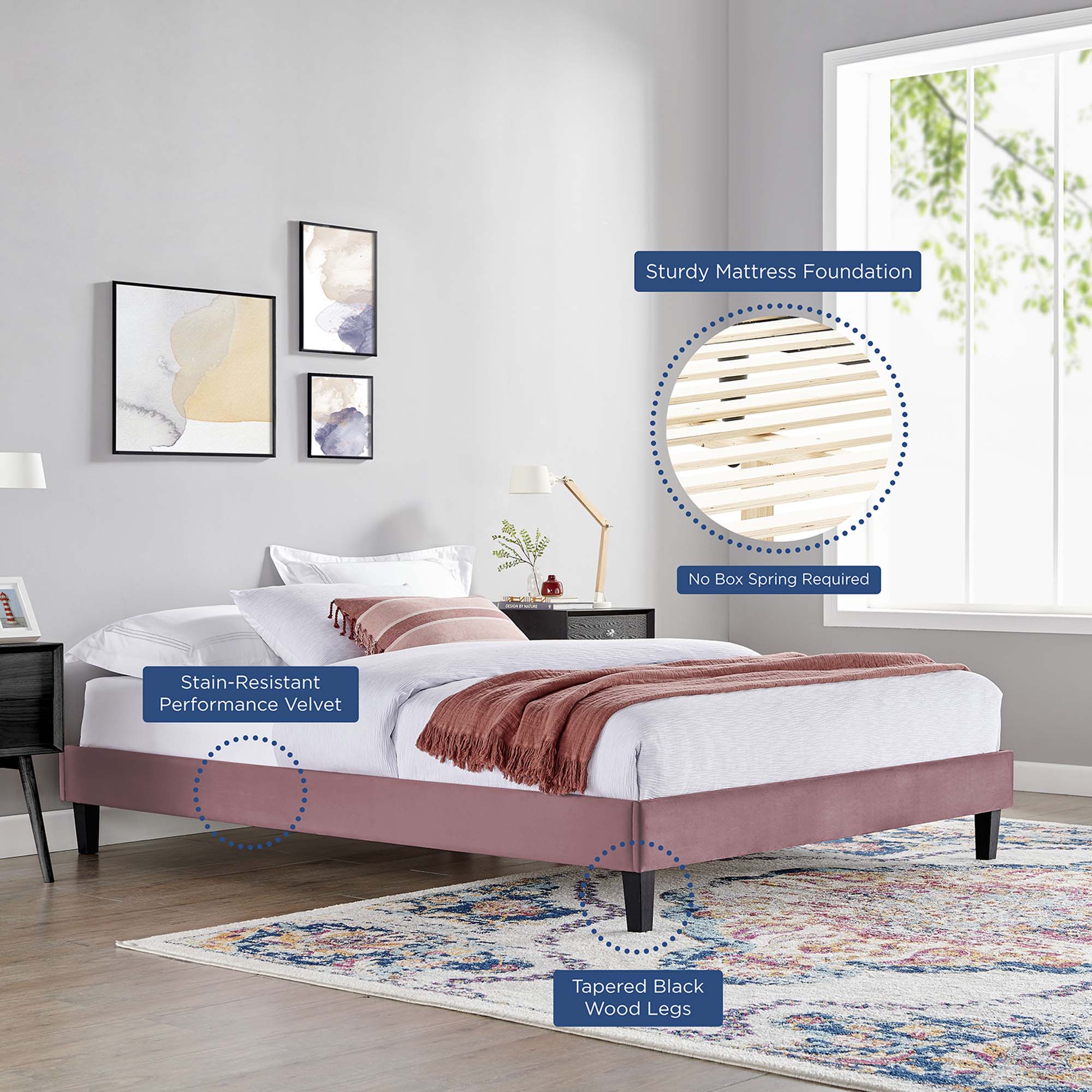 Modway Reign Performance Velvet King Platform Bed Frame