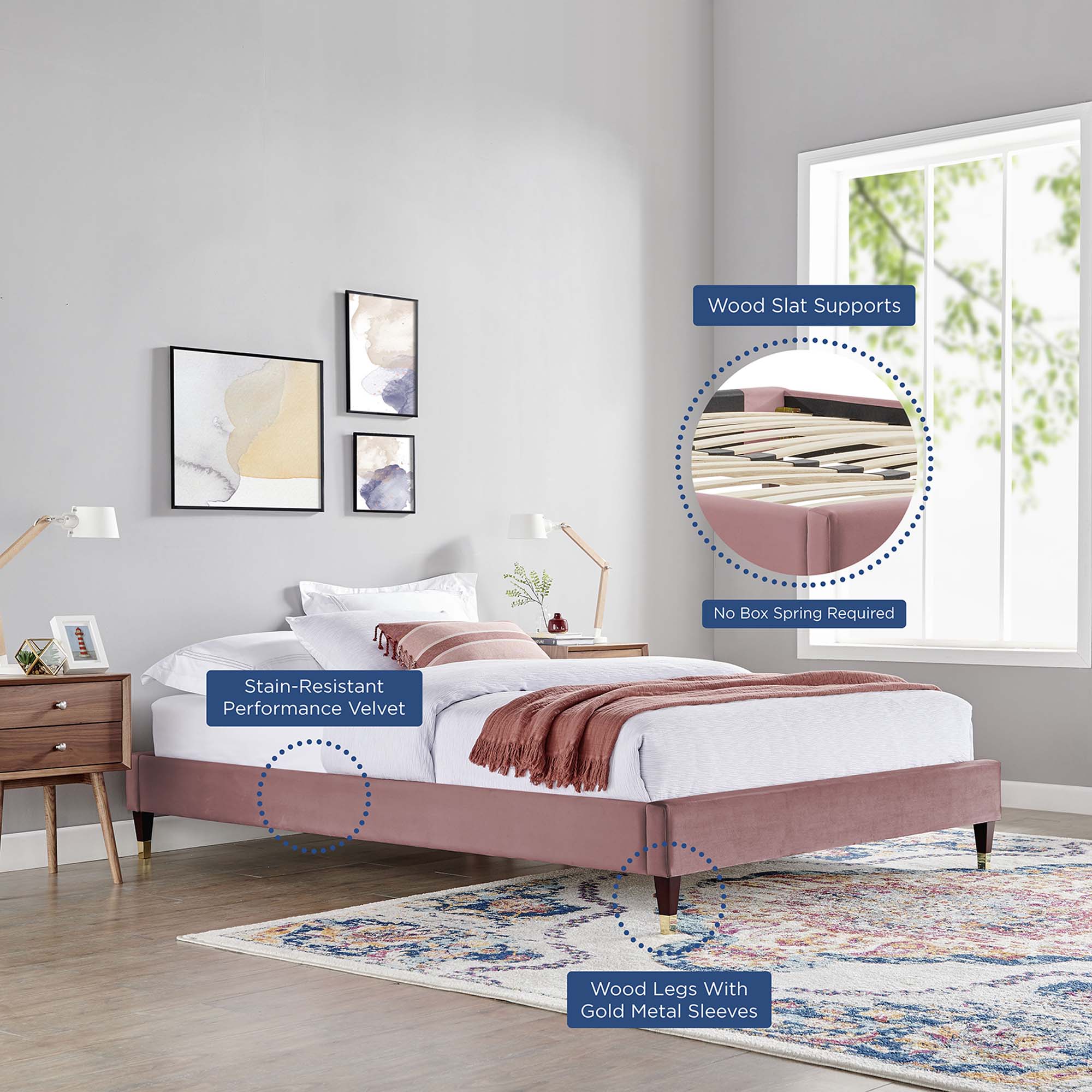 Modway Harlow Performance Velvet Queen Platform Bed Frame