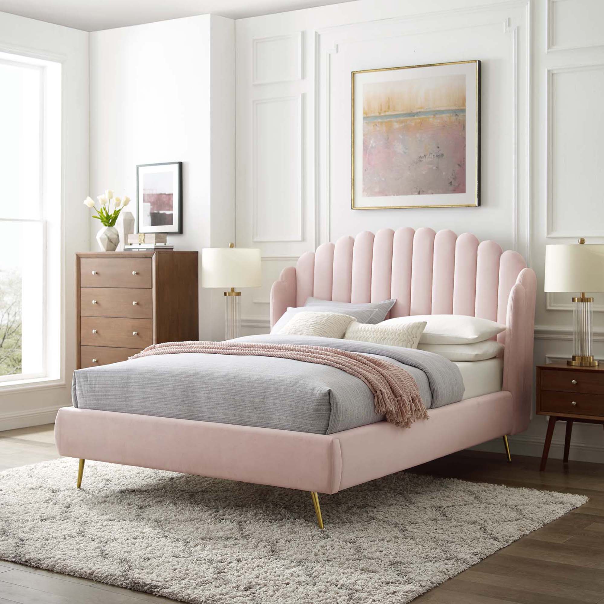 Modway Lana Performance Velvet Queen Wingback Platform Bed